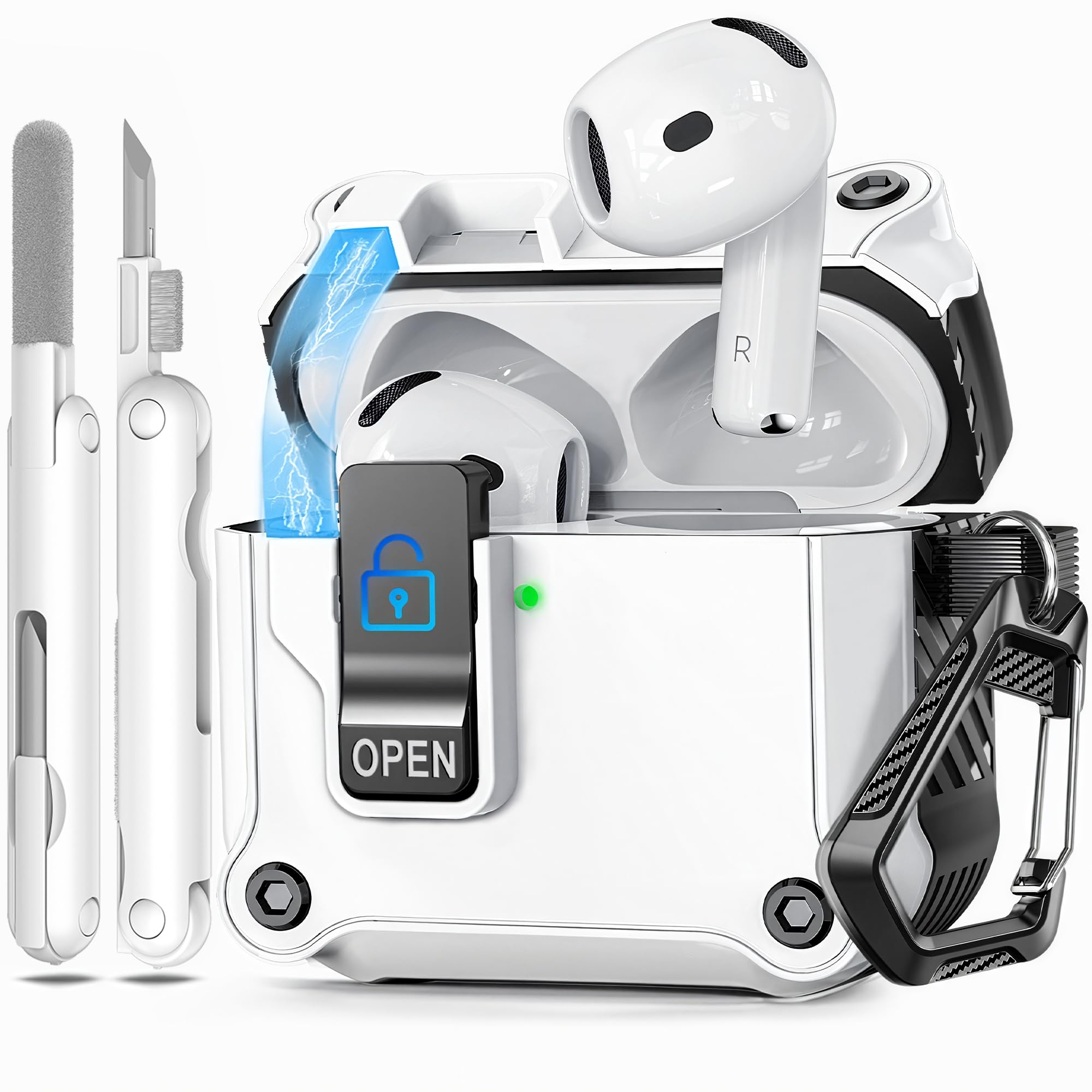 for AirPods 4 Case 2024, Secure Lock & Auto-Open Design for Apple AirPods 4th Generation Case Cover with Cleaner and Keychain for Men Women, Anti-Scratch Drop Protection