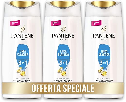 Pantene Pro-V Shampoo e Balsamo e Trattamento, Linea Classica 3 in 1, per Capelli Sani e Lucenti, Nutre in 1 Solo Passaggio, Maxi Formato da 3 x 675ml