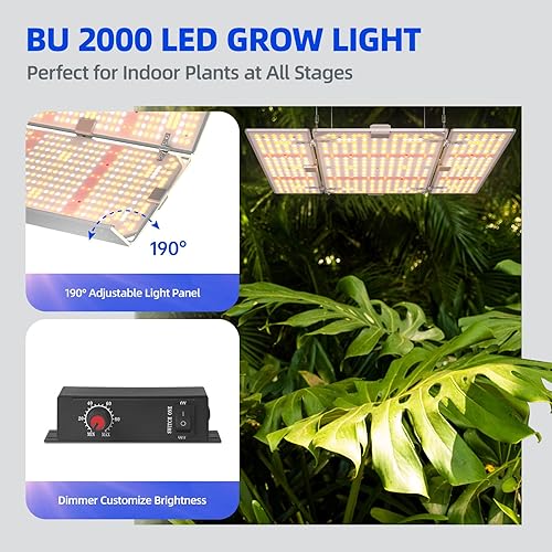 Vista 2 de Barrina 4x4 Luces de Cultivo para Plantas de Interior de Espectro Completo, BU2000 Atenuable, Panel de Luz de Crecimiento LED Ajustable, 816 LEDs