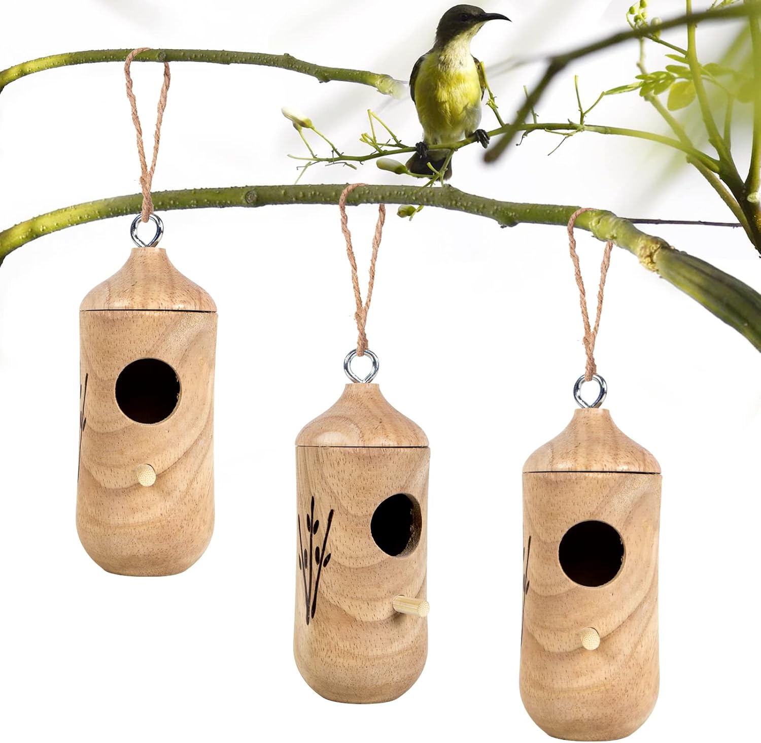 Hummingbird House for Outside Hanging,Wooden Humming Bird Nest with Hemp Ropes : Patio, Lawn & Garden