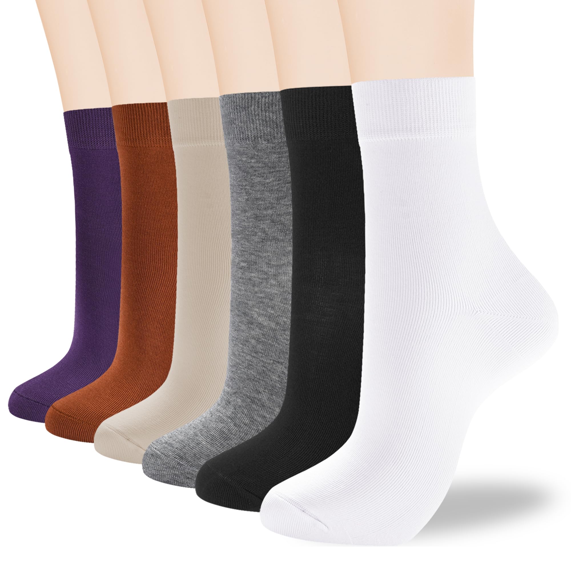 ATBITER Women's Thin Cotton Crew Socks - Soft Above Ankle Bootie Casual Dress Socks 6-Pairs With Gift Box‌