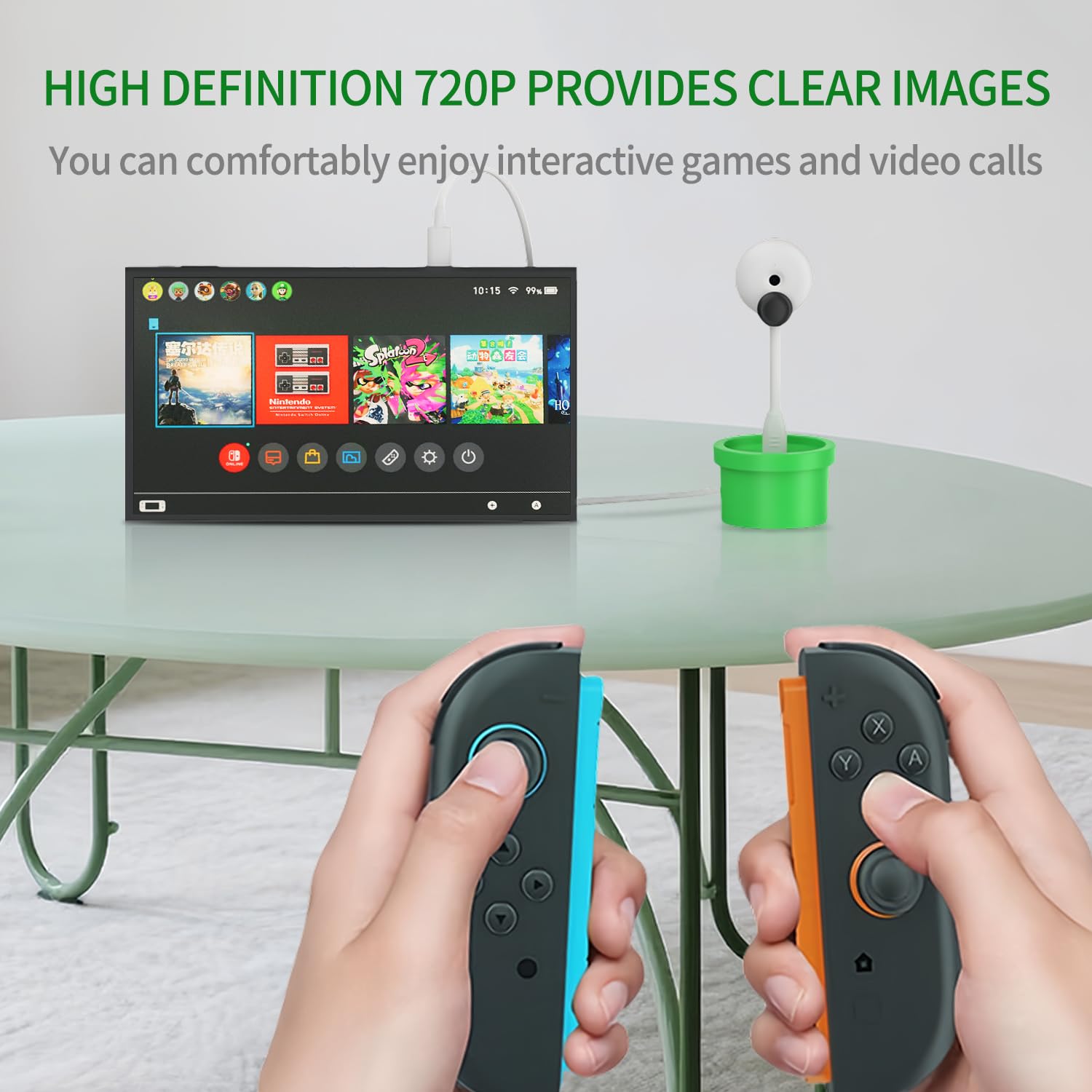 AriKroii Telecamera per Nintendo Switch 2, Webcam da gioco HD 720P per Switch 2/PC/Notebook,Supporto per Videoconferenze/Game Live/Video di Breve Durata,Base Ricaricabile, Cavo USB e Istruzioni