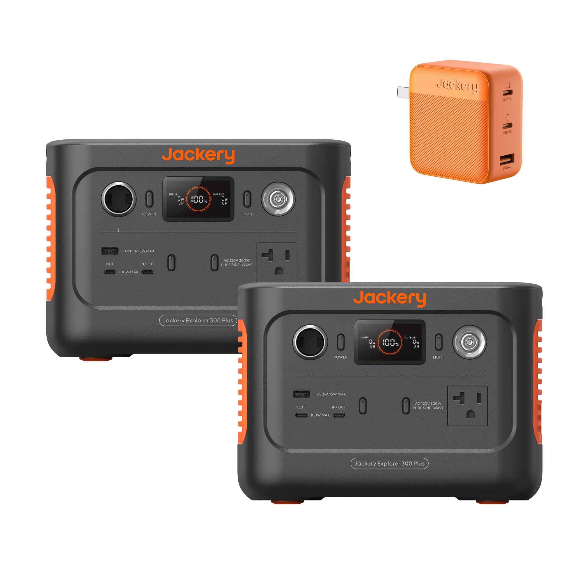 Jackery Explorer 300 Plus 2 with102W GaN Fast Charger 288Wh LiFePO4 Portable Power Station 300W AC Outlet Solar