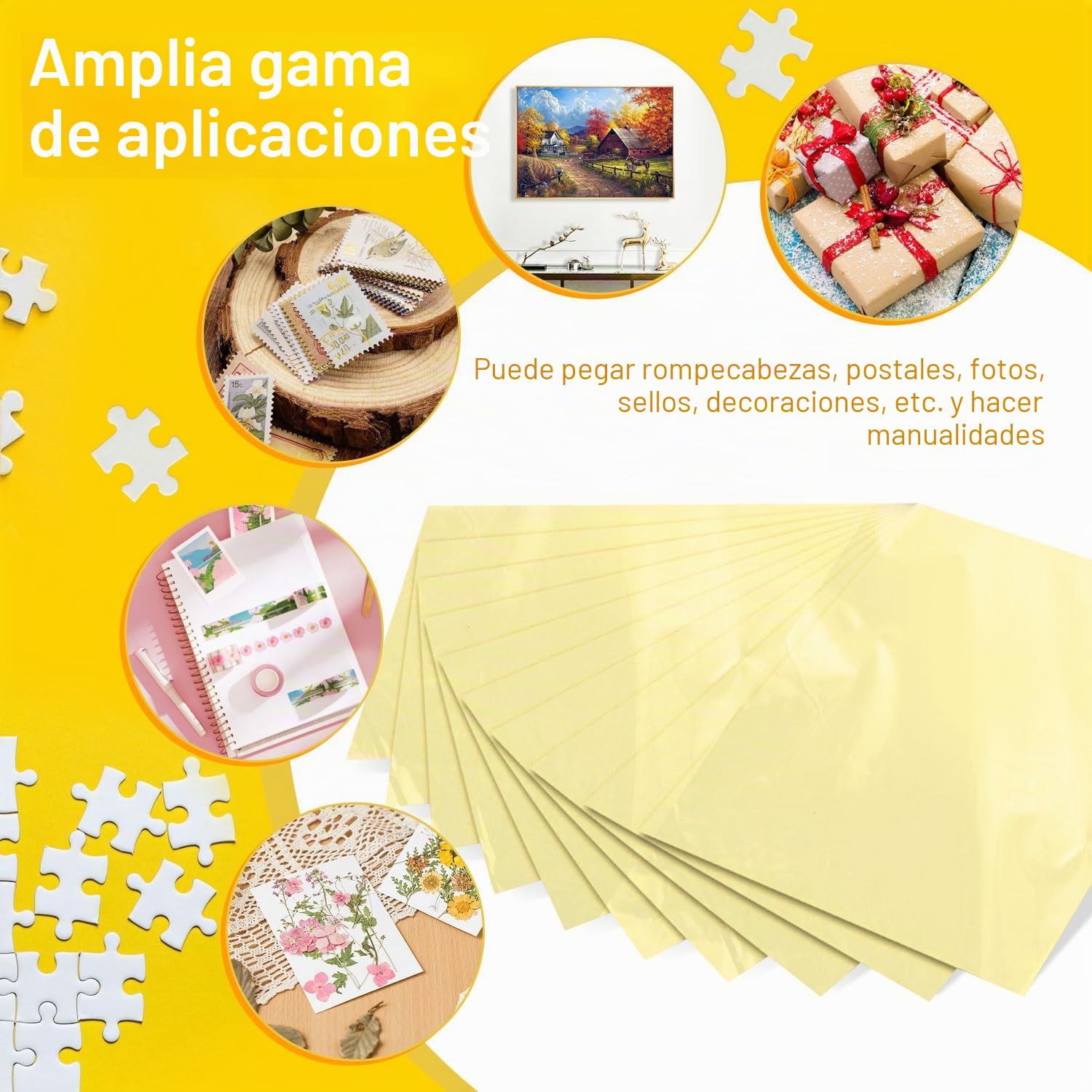 64 Hojas Pegamento para Puzzle Cola para Puzzle Papel Adhesivo Doble Cara Lámina Autoadhesiva Rompecabezas Apto para 8×1000 Piezas de Puzzles Fotos y Postales(25 × 18 cm)