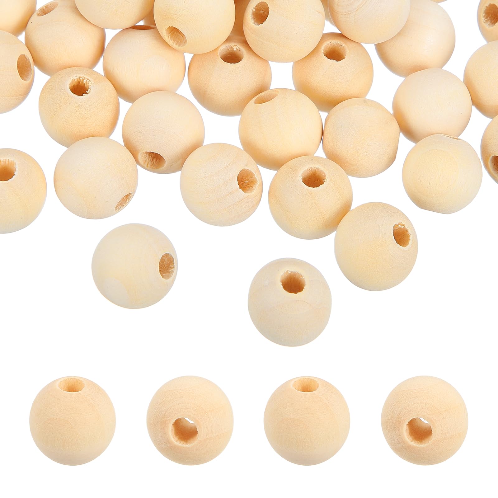 PATIKIL 300pcs 15mm Beige Natural Wood Beads with 4-5mm Hole Unfinished Round Wooden Loose Spacer Balls Bulk for DIY Crafts Garland Macrame Farmhouse Decor Jewelry Making