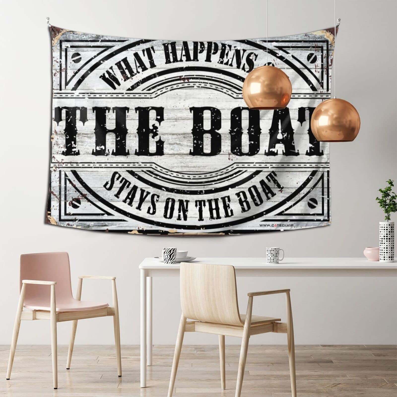 Dsocuiubos Outdoor Bar Decor What Happens On The Boat Stays On The Boat Tapestry Men Cave Decor Beer Decorations for Man Cave (Size : 100X150CM)