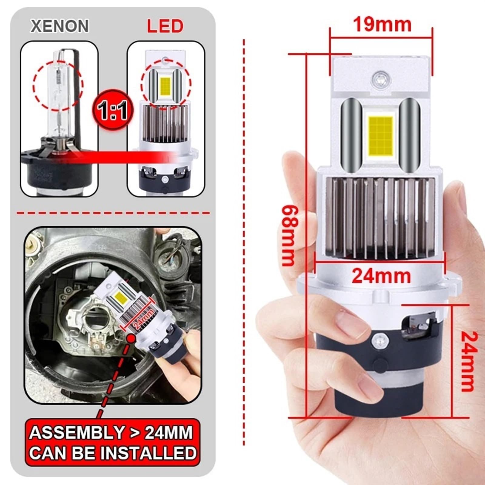 D2S D4S 1:1 Faros delanteros LED HID D1S D3S D8S D1R D3R Kit de bombillas LED de xenón Retroadaptación 1300W 1000000LM D2R D4R Lámpara de coche Luz automática CSP CANbus 12V (Color : 100000