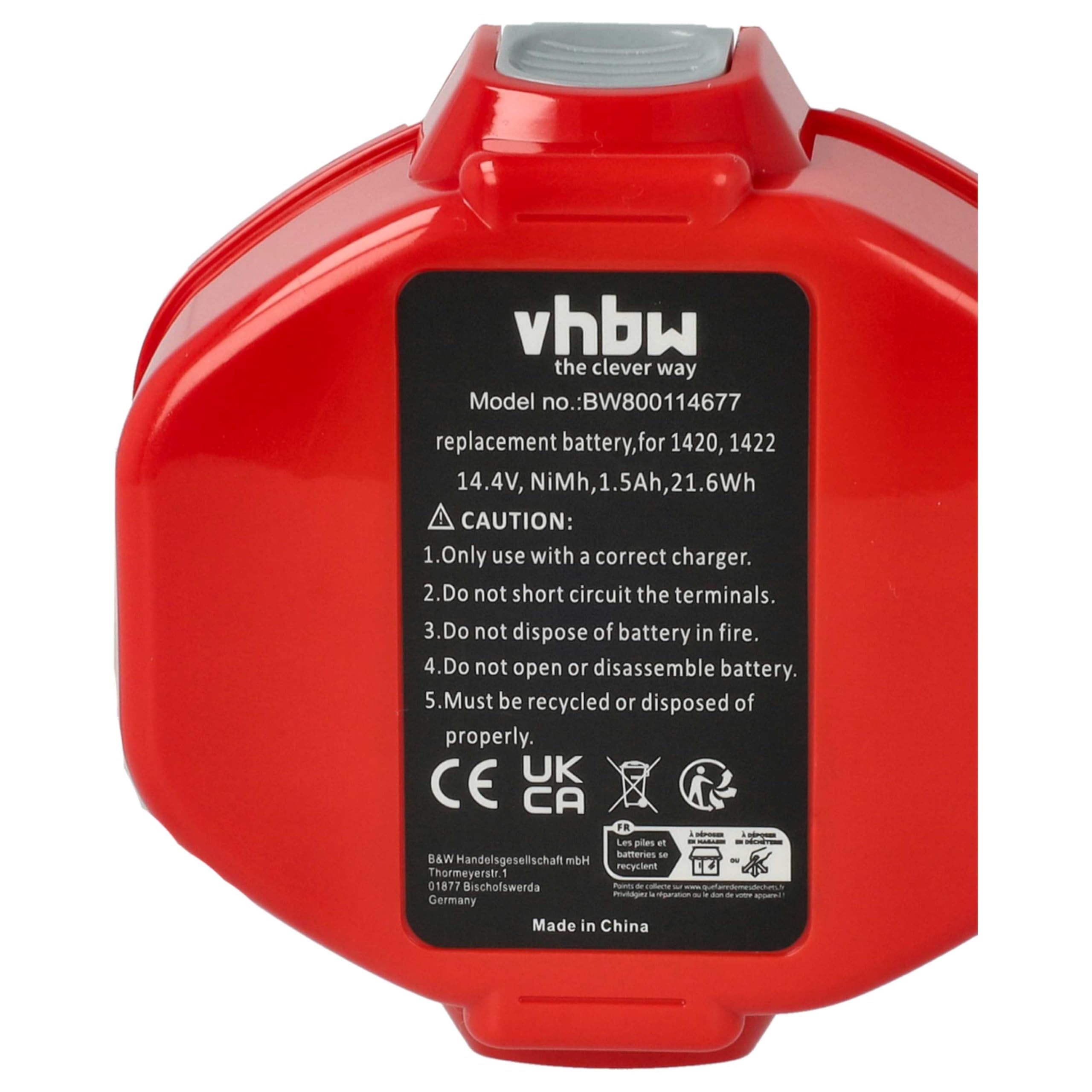 vhbw 3 x NiMH akumulator 1500 mAh (14,4 V) pasujący do elektronarzędzi narzędzia Powertools Tools Makita JR140DWD, ML140 Flashlight, ML141 Flashlight