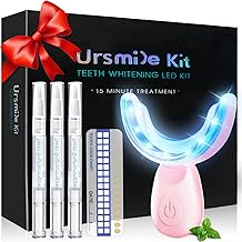 Teeth Whitening Kit for Sensitive Teeth - 16 LED Light - 30 Min Professional Non-Sensitive Fast Teeth Whitener with 3 Carbamide Peroxide Whitening Gel and Shade Guide - Pink