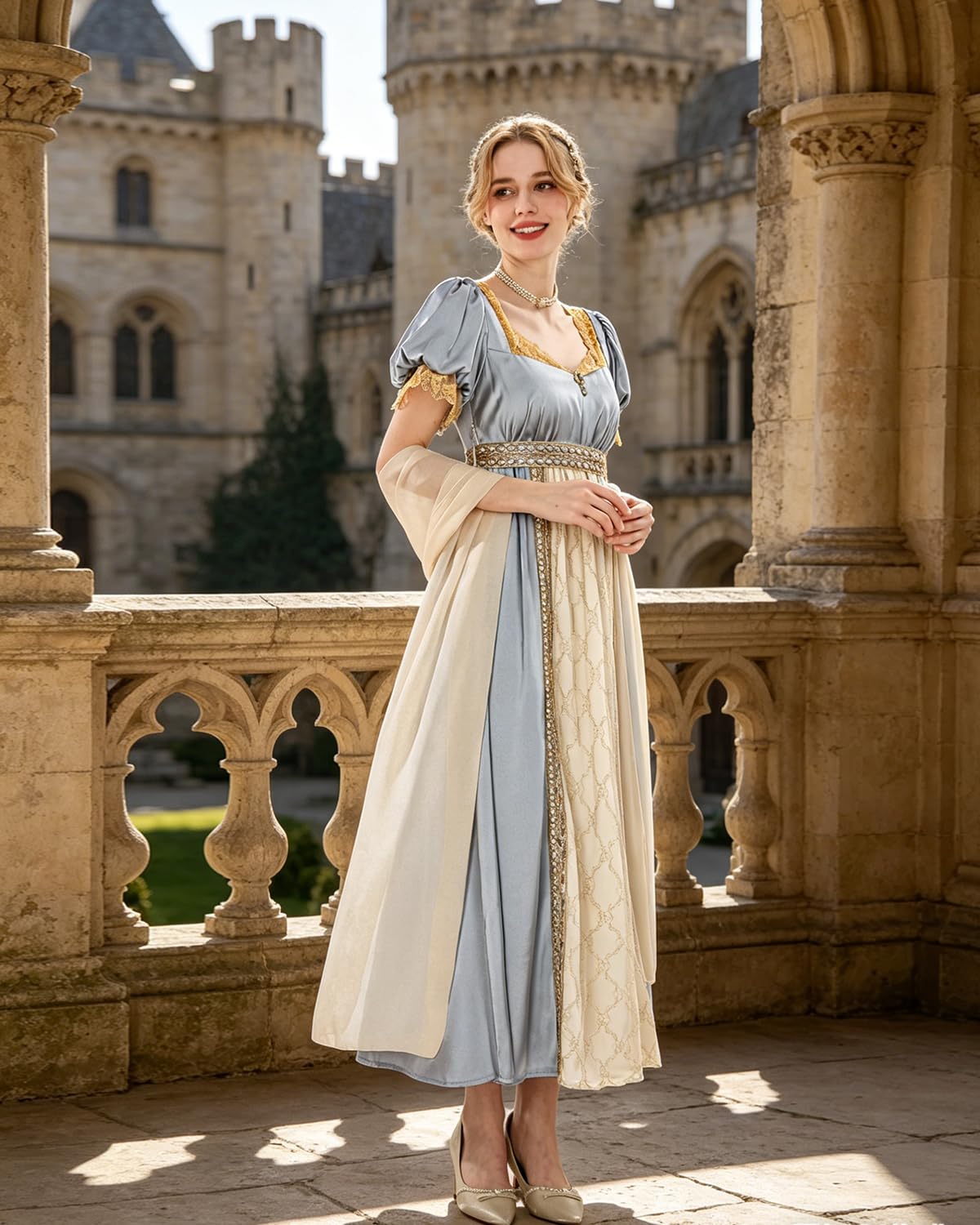 CR ROLECOS Regency Dresses - Abito corto da donna Regency Era con vita impero vittoriana Tea Party Costume