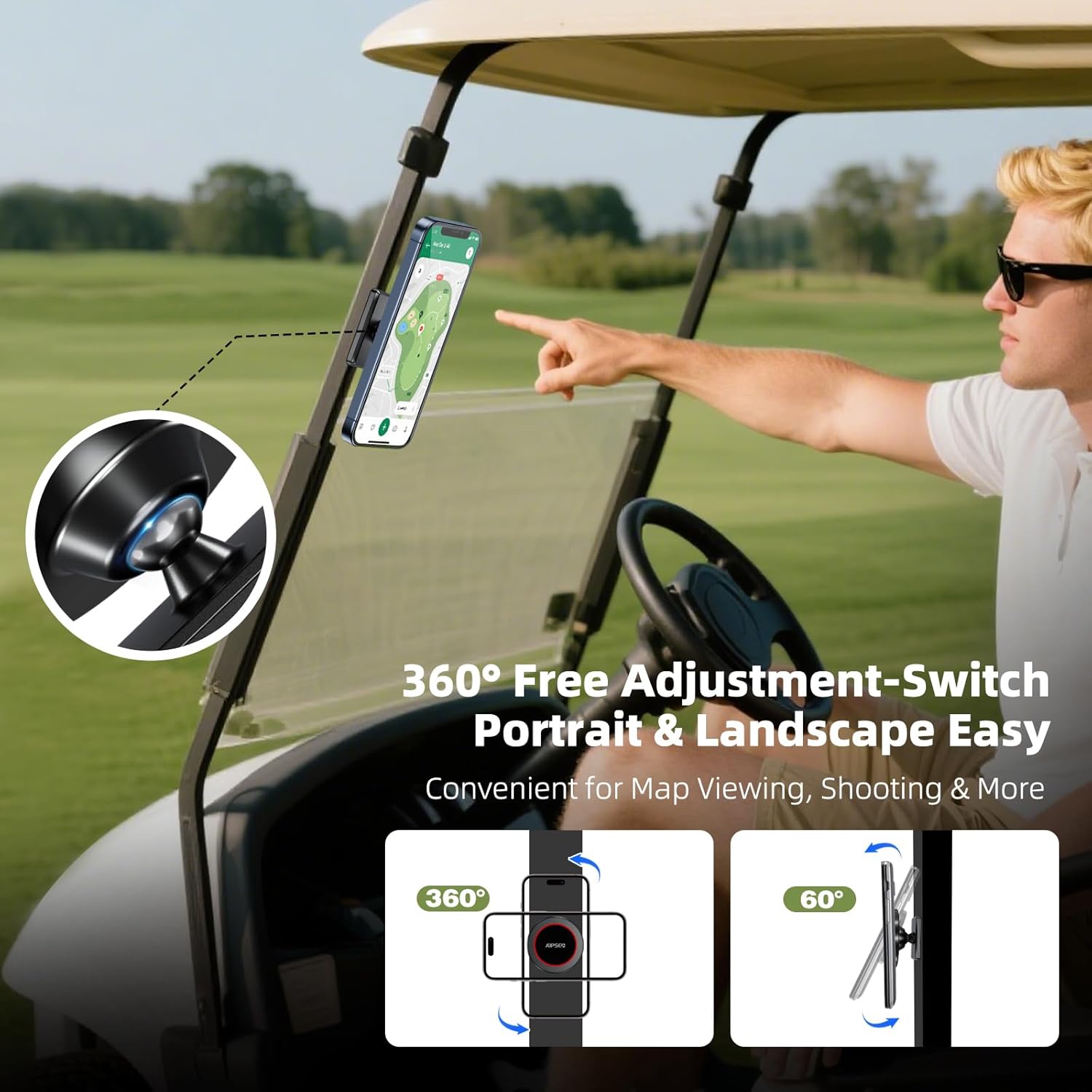 Magnetic Golf Cart Phone Holder with Strong Magnet for Magsafe Phone Mount Compatible with iPhone 12-16, Pock Size Cell Phone Holder Compatible with EZGO Club Car Yamaha & All Iron Body