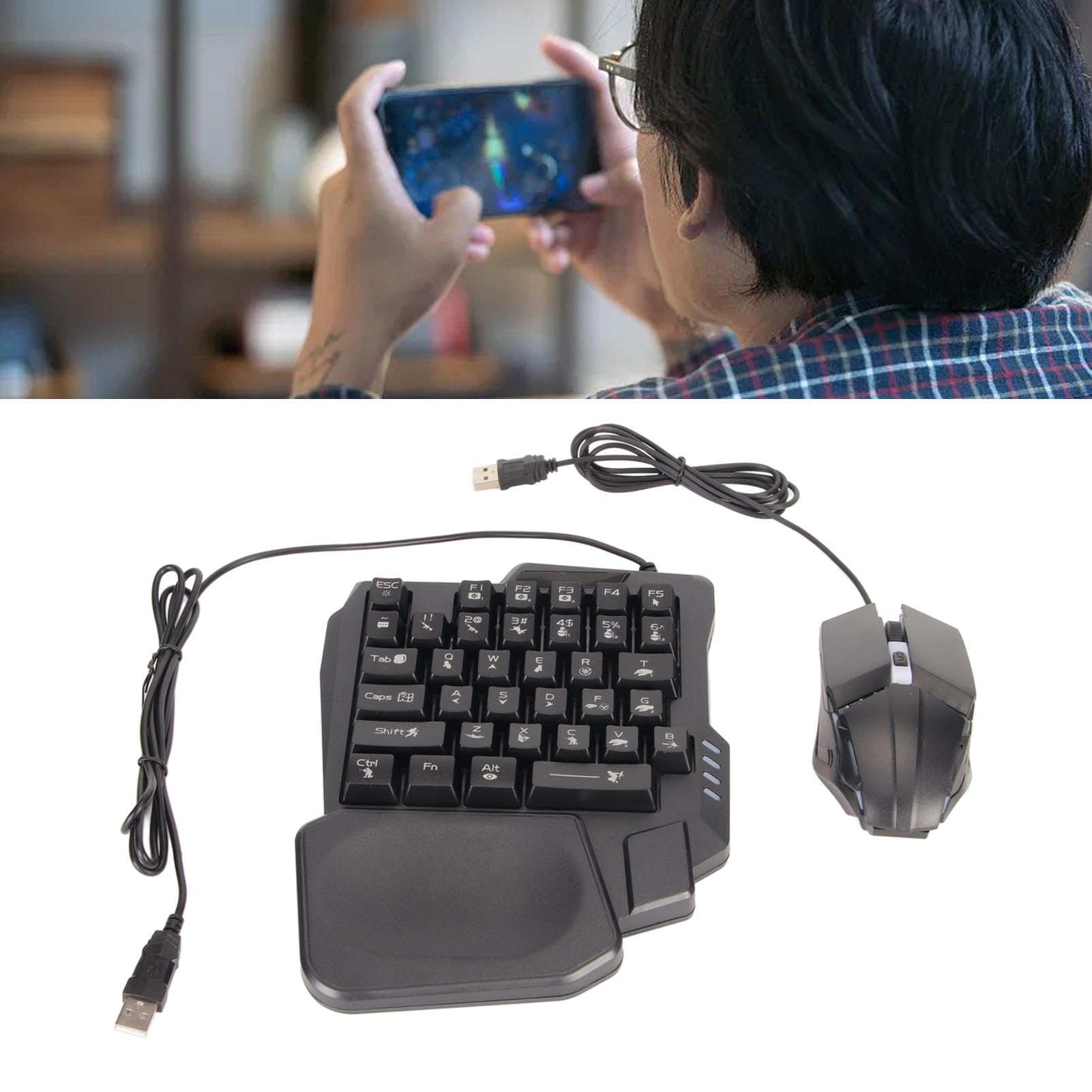TZ 007 One Handed Keyboard Mouse USB Type C Spilitter Combo, Wired