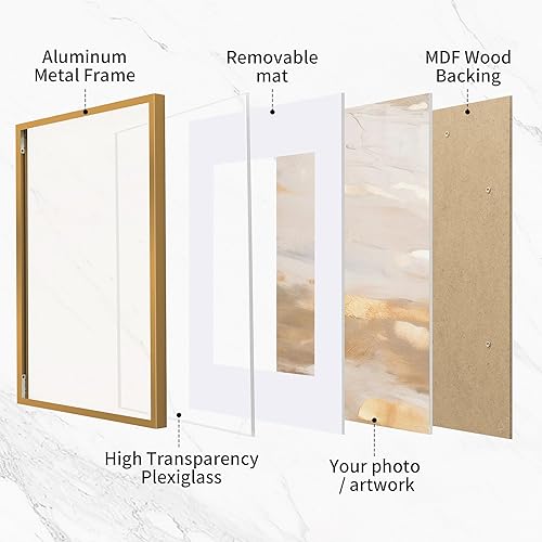 Miniatura 74 de Fun Memories Portarretratos de metal de 16 x 20 pulgadas con paspartú de 11 x 14 pulgadas, acabado de aluminio cepillado, parte delantera de vidrio