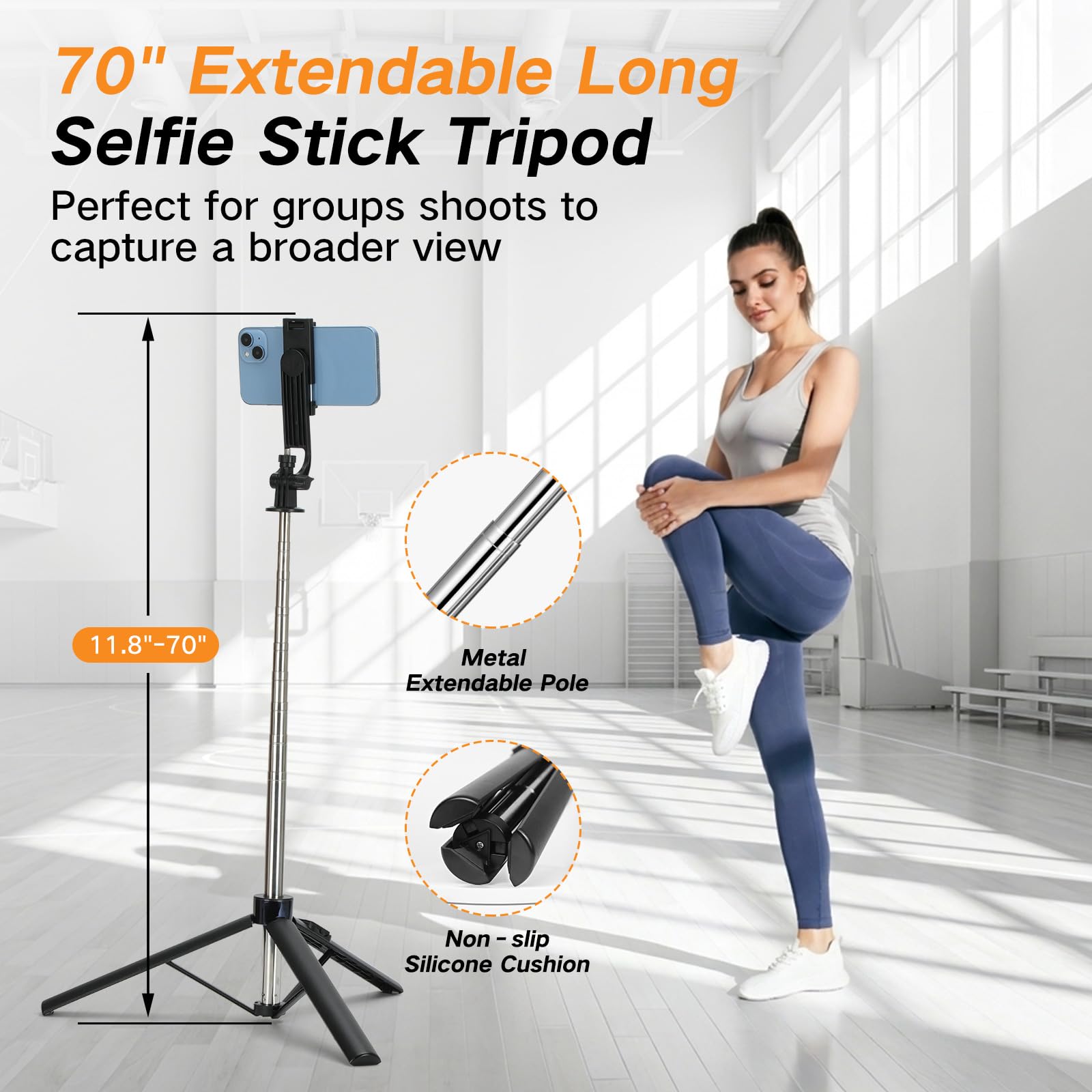 Treppiede per telefono da 70 pollici e bastone per selfie con luce, treppiede in metallo con telecomando wireless, treppiede portatile da viaggio per iPhone/Android e GoPro