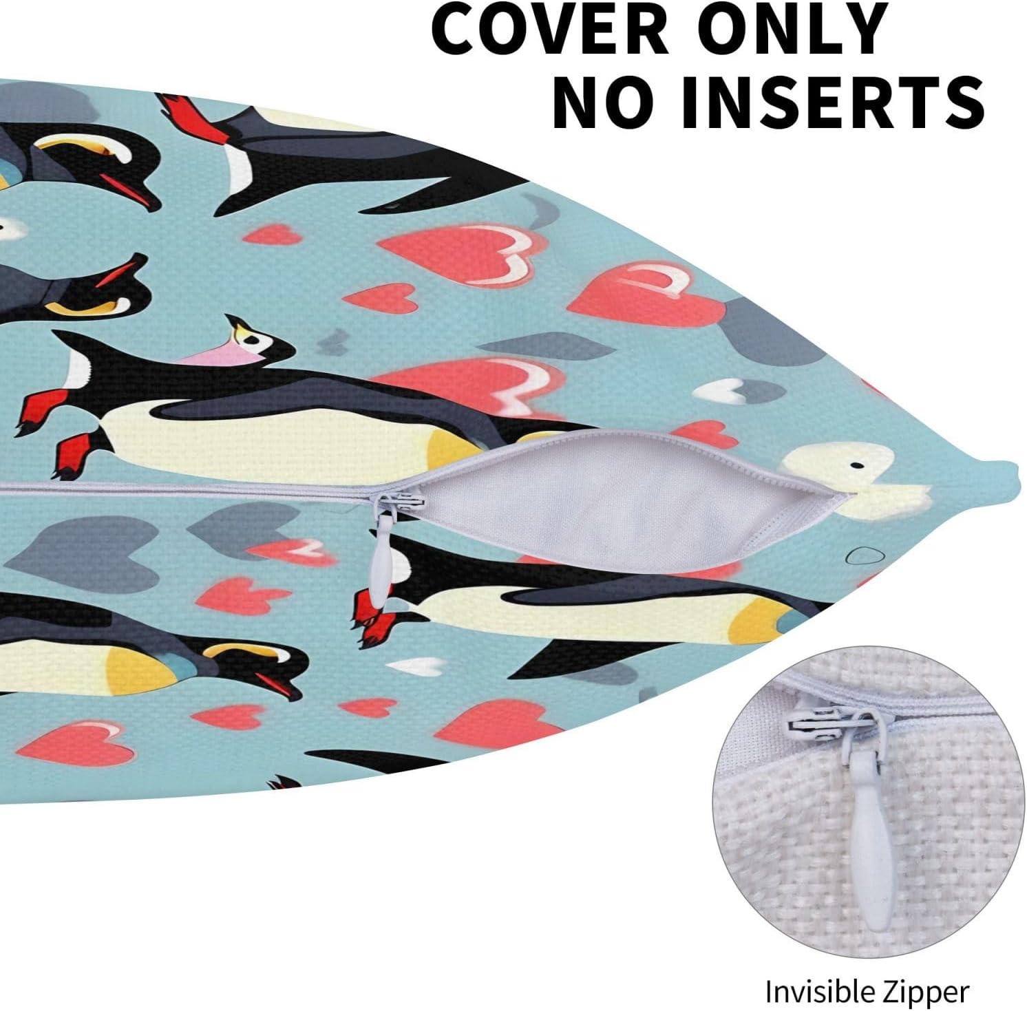 I Love Penguins Imitation Linen Pillowcase -2 Sets, Fashionable Home Decoration, Used for Sofas, Gardens, beds