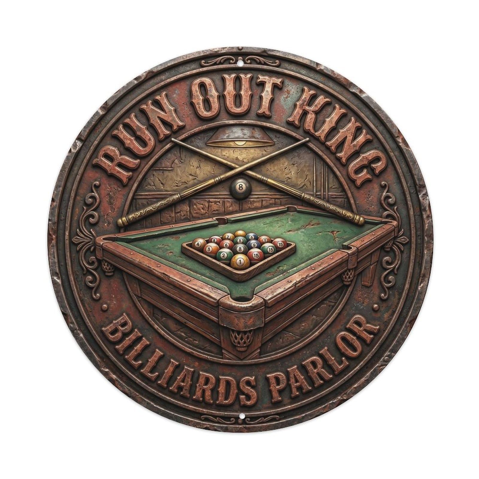 Cwbufd Vintage Style Run Out King Billiards Parlor Vintage Metal Tin Sign Plaque Wall Decor For Cafe, Club Bar, Office, Garden Metal Poster 8X8inch