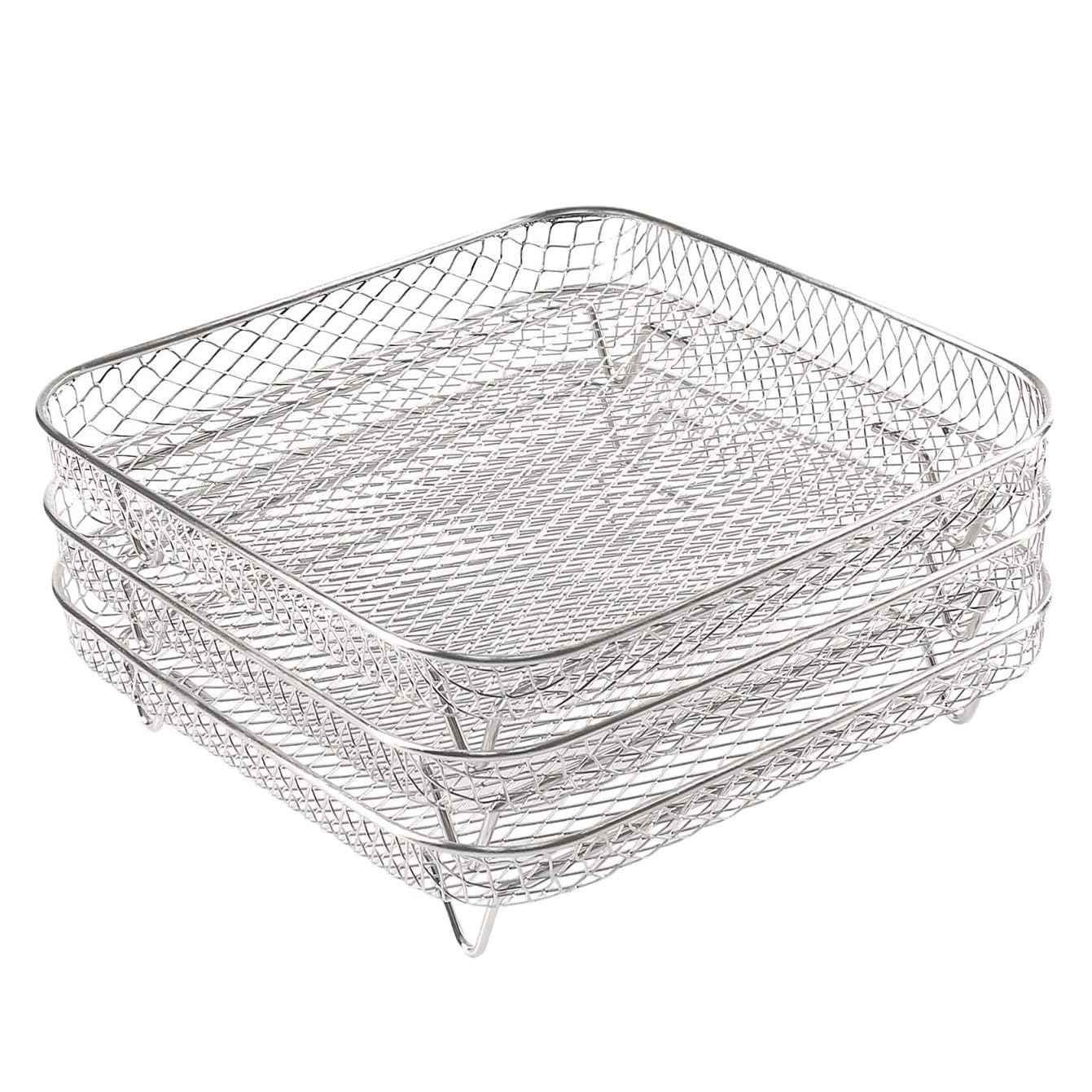 Fritteusenkorb für Pommes Quadratisches Airfryer-Rack-Set mit 3 stapelbaren mehrschichtigen Racks Abtropfgestell Frittierkorb
