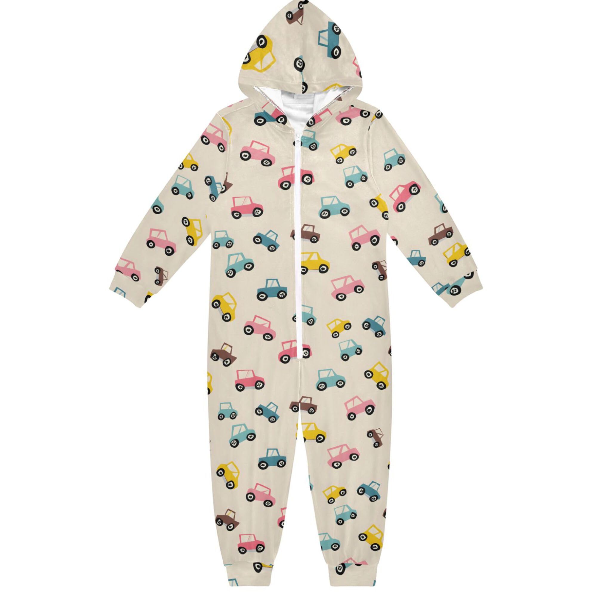 ALAZA Pigiama intero in flanella con cappuccio e cerniera, tuta coordinata per bambini, morbida e calda, abbigliamento sportivo per la casa, 5-6T