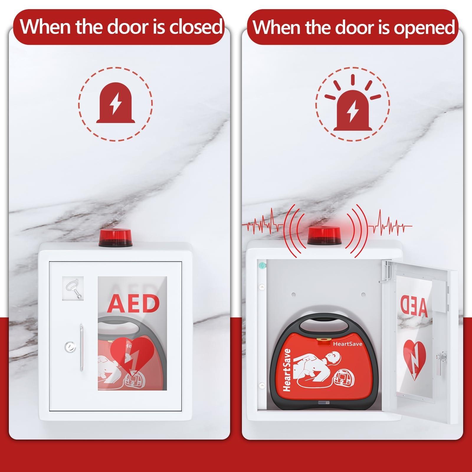 AED-Defibrillator-Schrank, wandmontierte AED-Aufbewahrungsbox mit Schnappverschluss, Herz-Defibrillations-Alarmbox, Erste-Hilfe-Koffer, Design mit abgerundeten Ecken, passend für die meisten AED-Mod