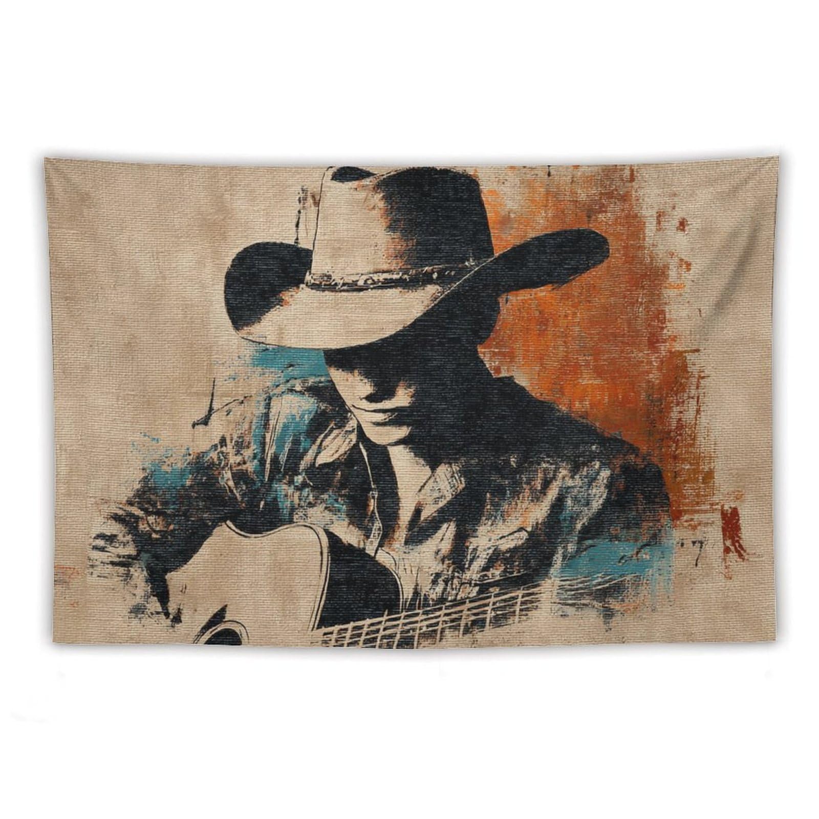 Jubonexis Abstract Western Art Cowboy Playing Guitar Tapestry Polyester Aesthetic Wall Hanging Bedroom Living Room Dorm Decor 40"x60"