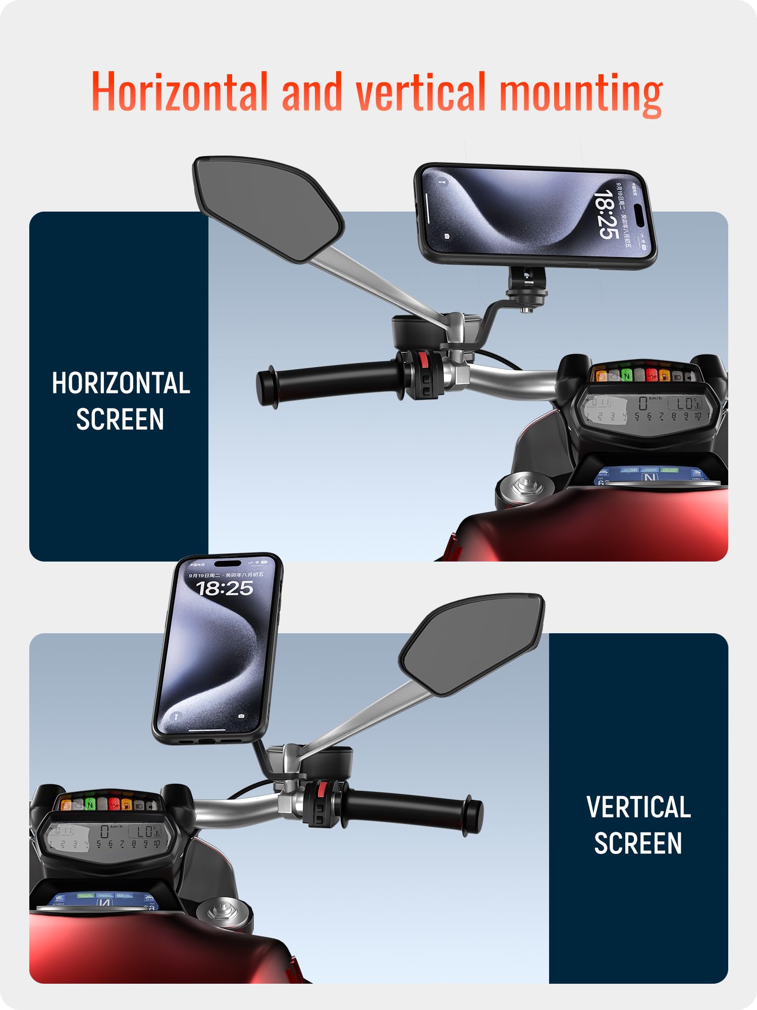 Sincetop Uchwyt na Telefon do Lusterka Motocyklowego – Uchwyt na Telefon Motocyklowy – Seria Q [Quad] – Aluminiowy Uchwyt z Szybkim Zwolnieniem – Stojak na Telefon do Moto, ATV i Skutera