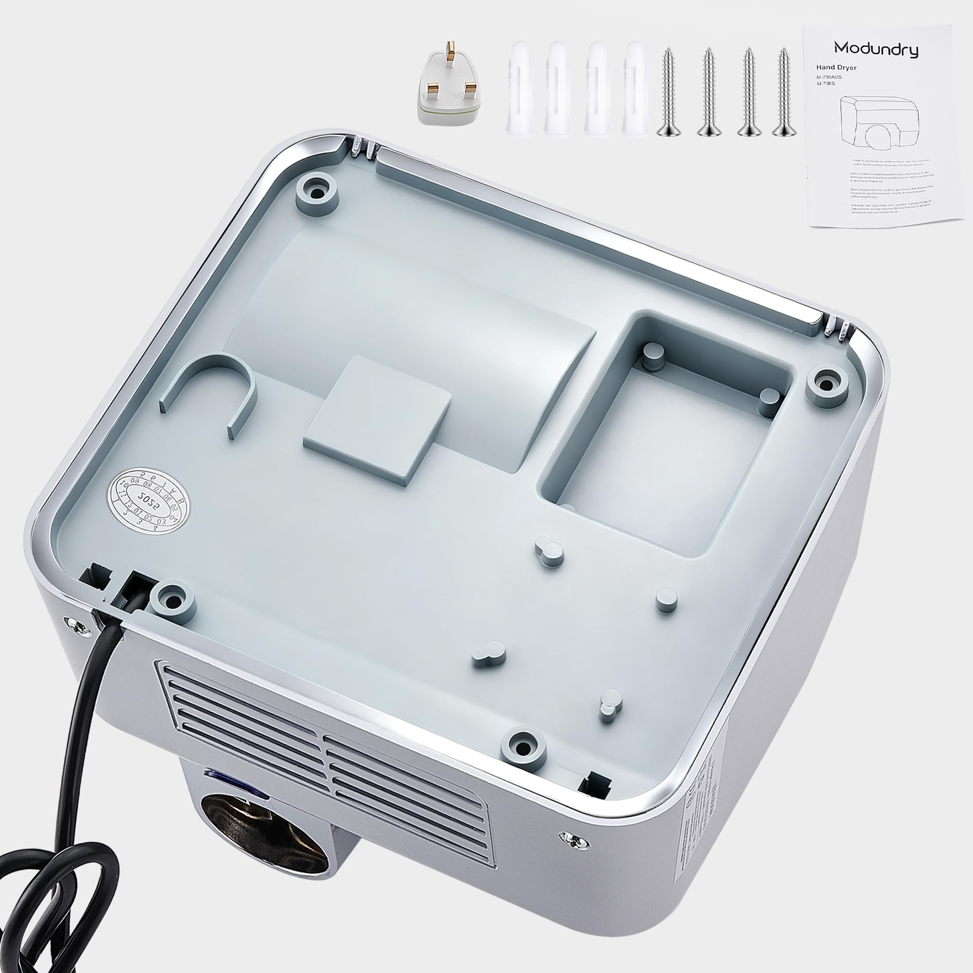 Seche Main Électrique Mural, Automatique Sèche-Mains à Grande Vitesse 5-7 Secondes Séchage pour Commercial Toilettes, 2300W, ABS, Argenté