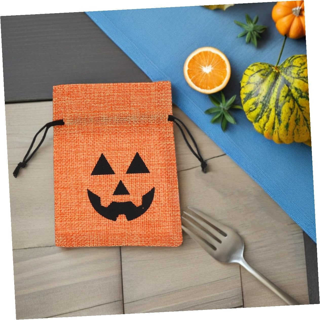 FUNOMOCYA 50pcs Halloween Drawstring Goodie Bags Small Orange Burlap Pumpkin Treat Bags for Candy Party Favors Halloween Packaging Wrapping Supplies and Adults