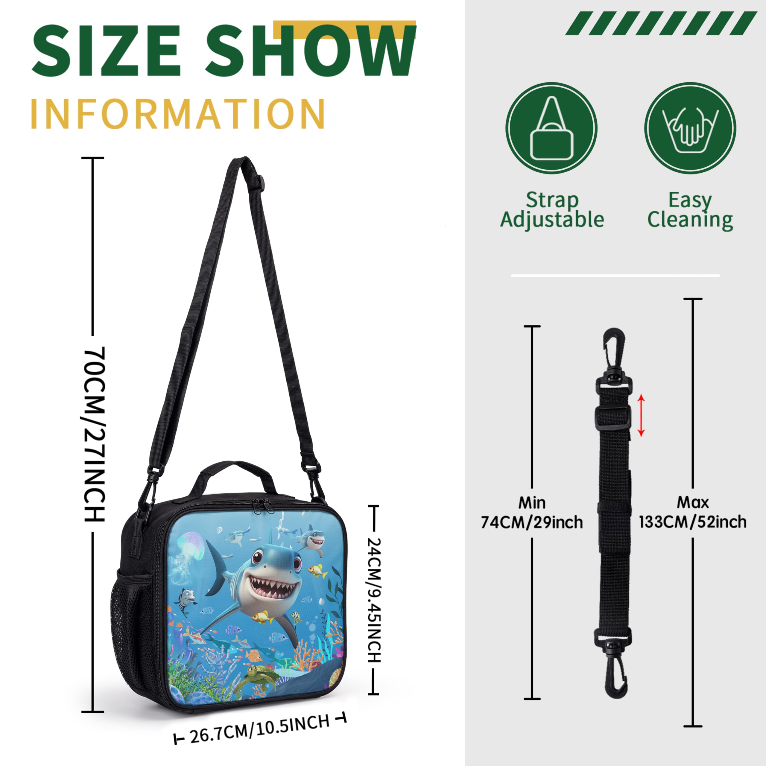 Shark Lunchbox für Kinder, Motiv: blauer Ozean, für Jungen und Mädchen, isolierte Lunchtasche mit verstellbarem Riemen, Thermo-Lunchbox für Schule, Picknick, Outdoor