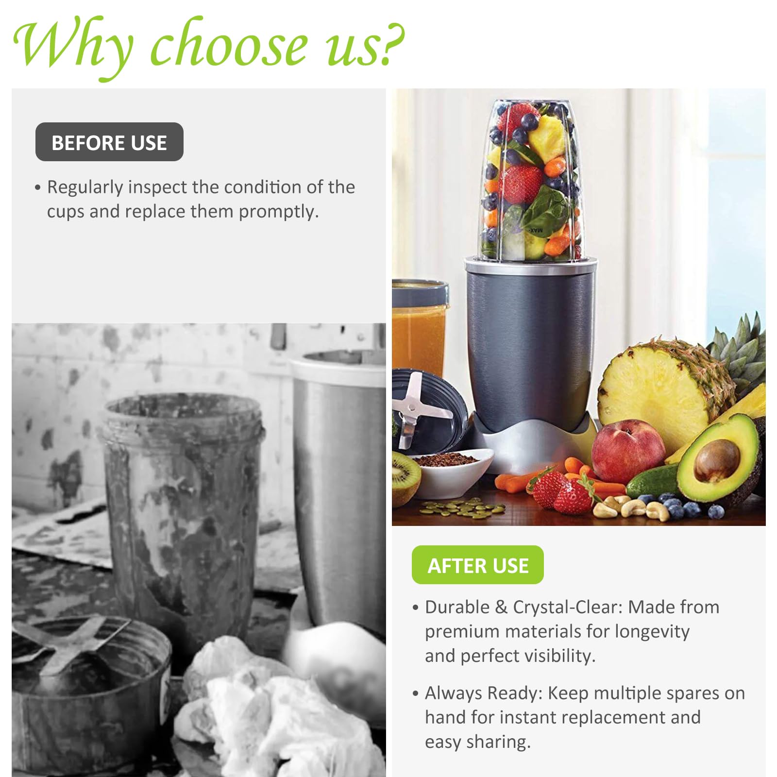 14 części zamienne do blendera, ostrze i kubki do serii NutriBullet 600 W i 900 W, w tym uszczelka amortyzująca i przekładnia (1 ostrze + 3 filiżanki + 1 pokrywka)