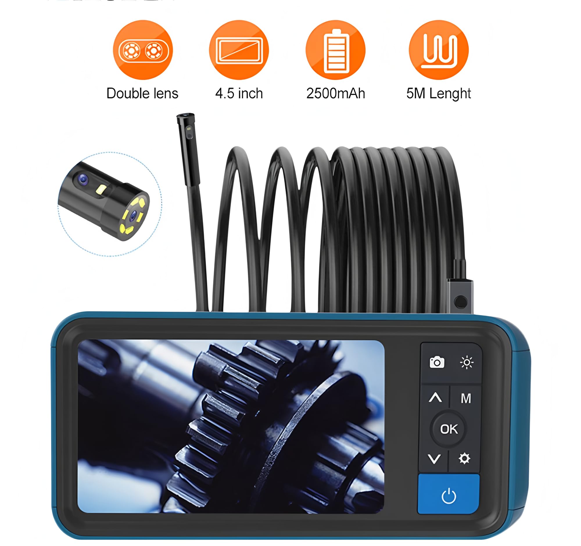 Borescopes endoscopes MS450 inspect camera Single & Dual Lens Industrial Endoscope 1080P 4.5” LCD Pipe Sewer Inspection Camera Waterproof Snake Camera with 6 LED (Dual Lens-8mm-5M)