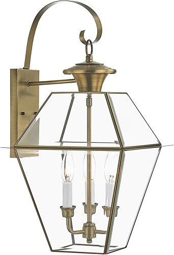 Miniatura 3 de Livex Lighting 2381-01 Westover - Farol de pared para exteriores, 3 luces, latón antiguo