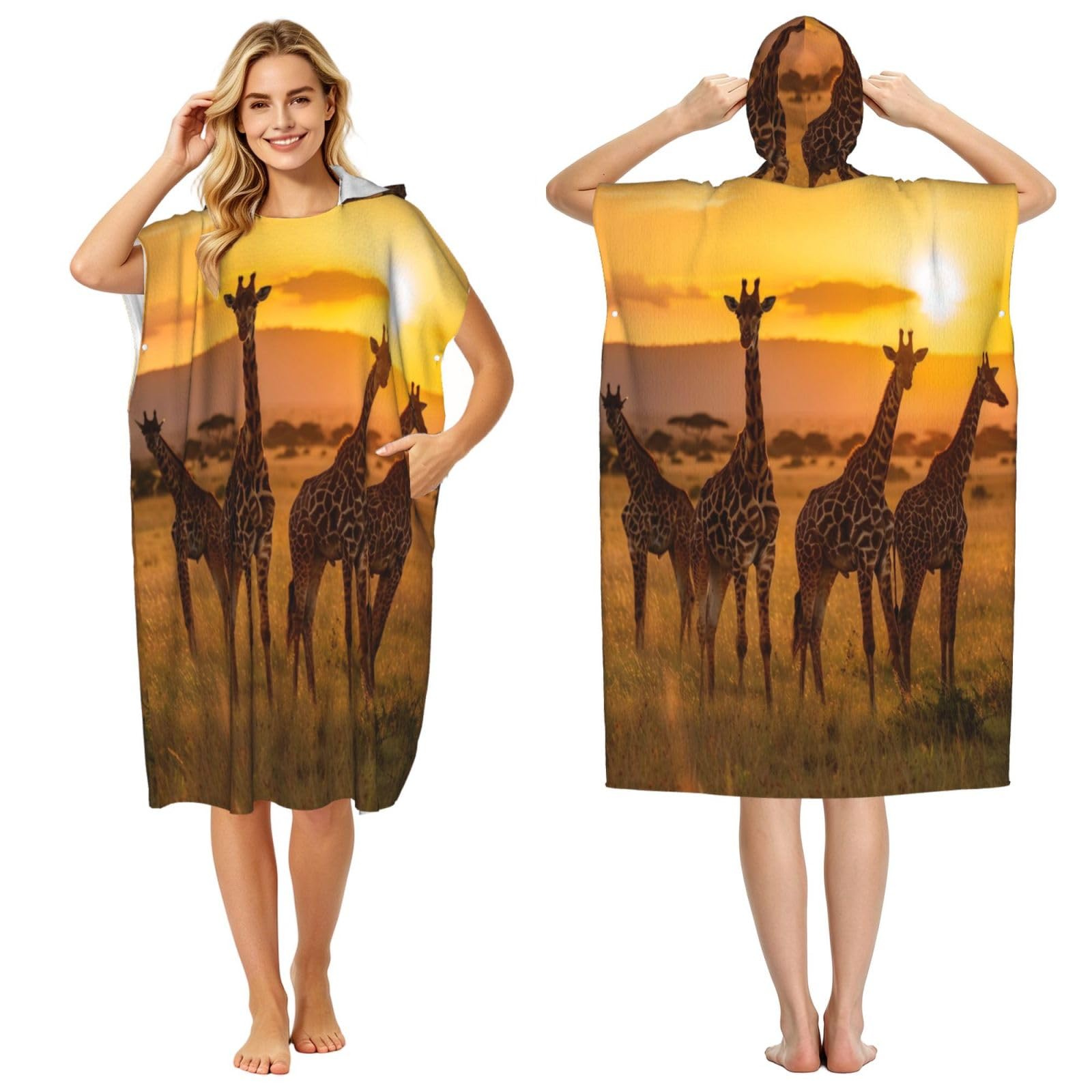 DTHKJNLSF Giraffe Adult Hooded Beach Poncho Towel