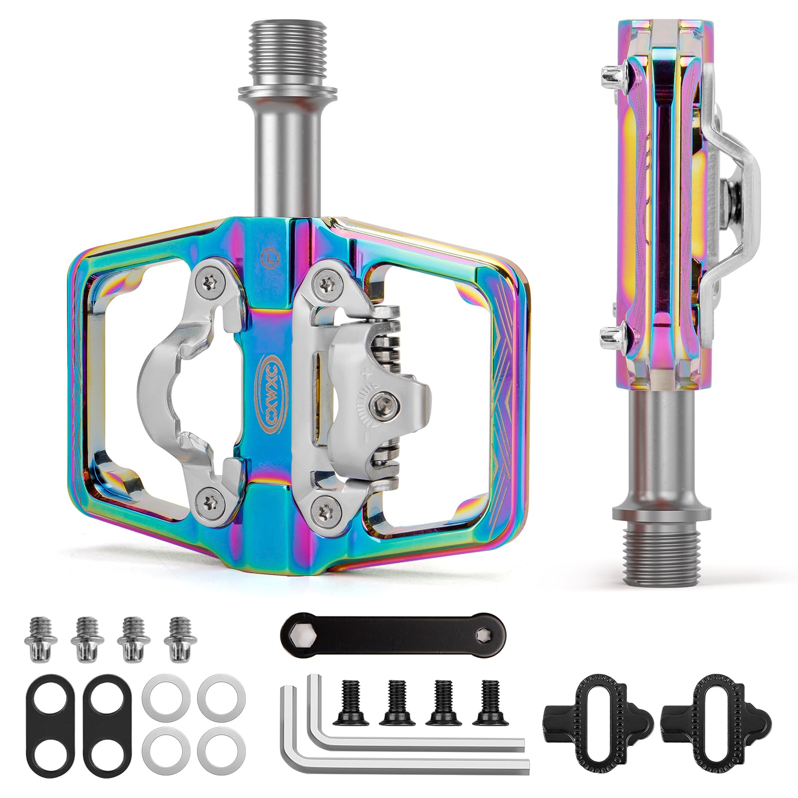 CXWXC Mountain Bike Pedals Compatible with Shimano SPD Cleats - Dual Sided Plat & Clip Pedal, 9/16” Bicycle Platform and Clipless Pedals for Road, MTB, and Hybrid Bikes (Multi-colored)