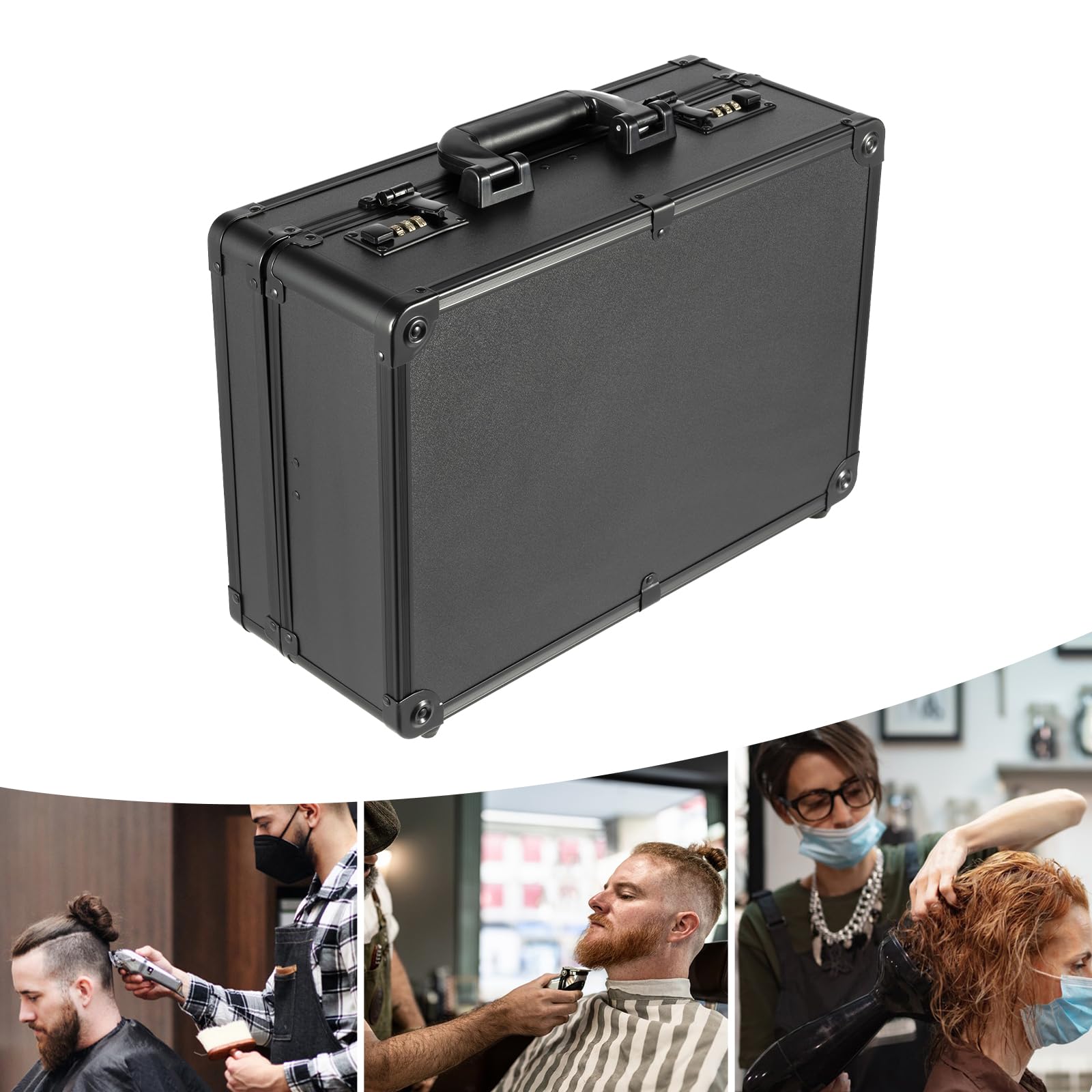 Barbierkoffer Schwarz, Friseurkoffer mit Zahlenschloss, Reisetasche