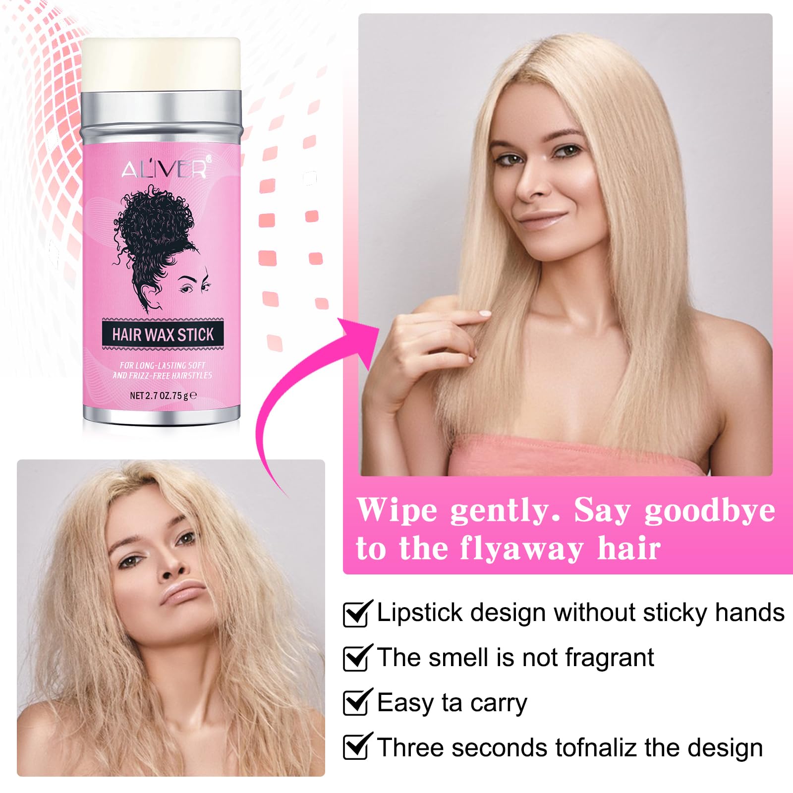 Bastone di cera per capelli+Set di 3 Pettini Spazzola Capelli Setole,cera capelli, pomata per lo styling di parrucche Acconciatura Spazzola e Pettine a Coda Robusto per Styling Unisex (75g-cera stick)