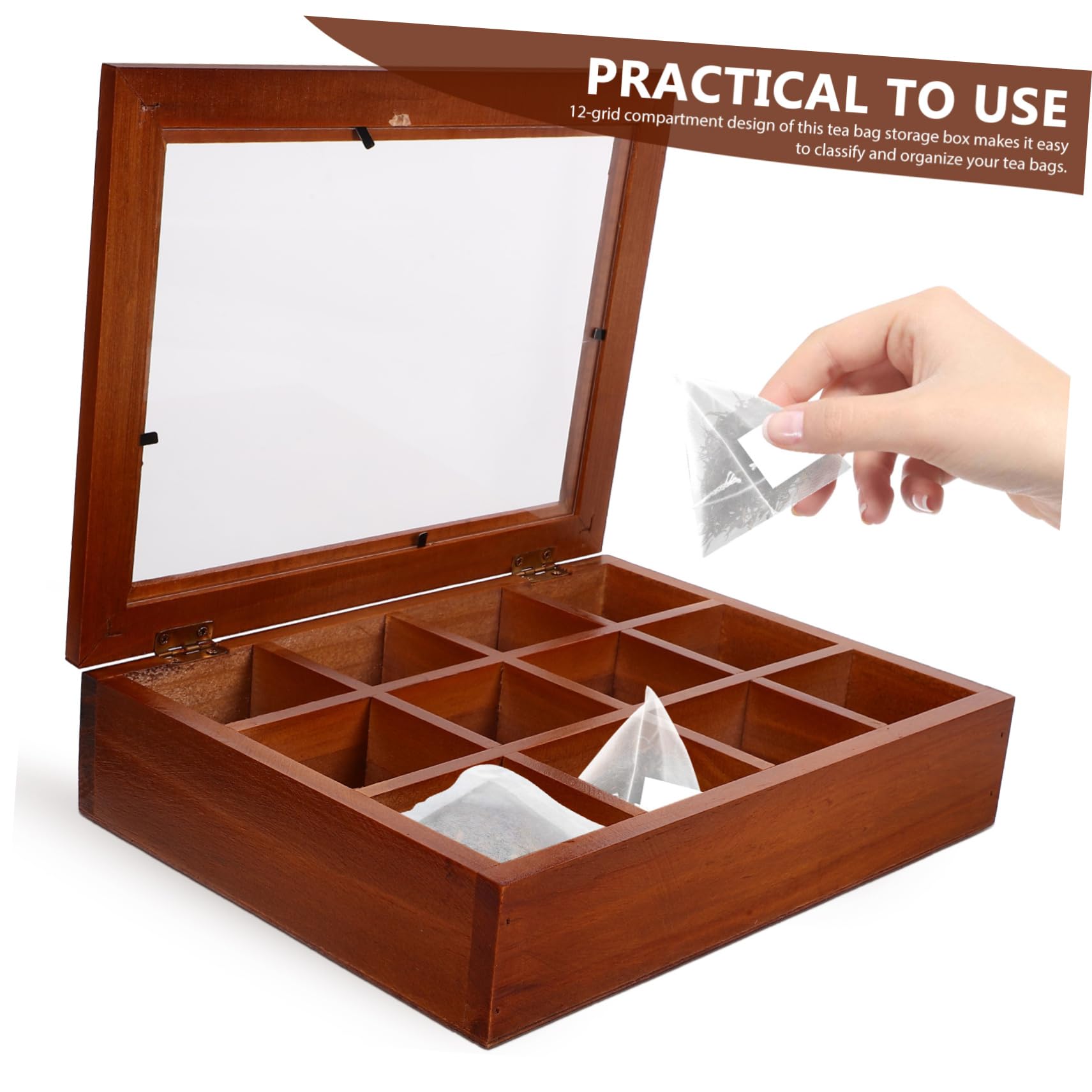 Teebeutel Organizer aus Acryl und Holz mit 12 Fächern Braun