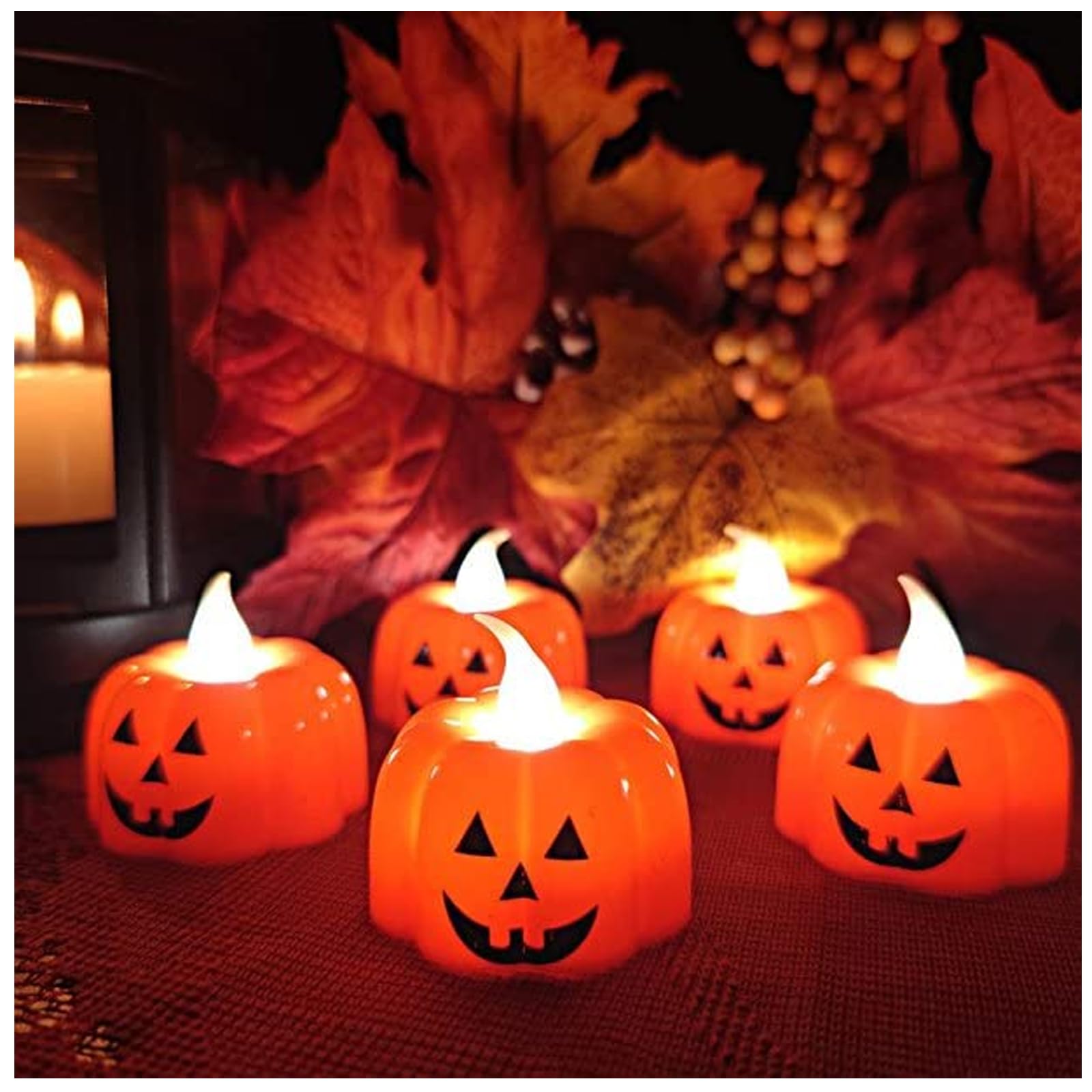 OYDAS halloween decorations Pumpkin Candles Lights,12 Pack Candles Light,Battery Operated Flameless Candles Pumpkin LED Tealight Candles Flickering Electric Candle for Halloween Decor Party (pumpkin)