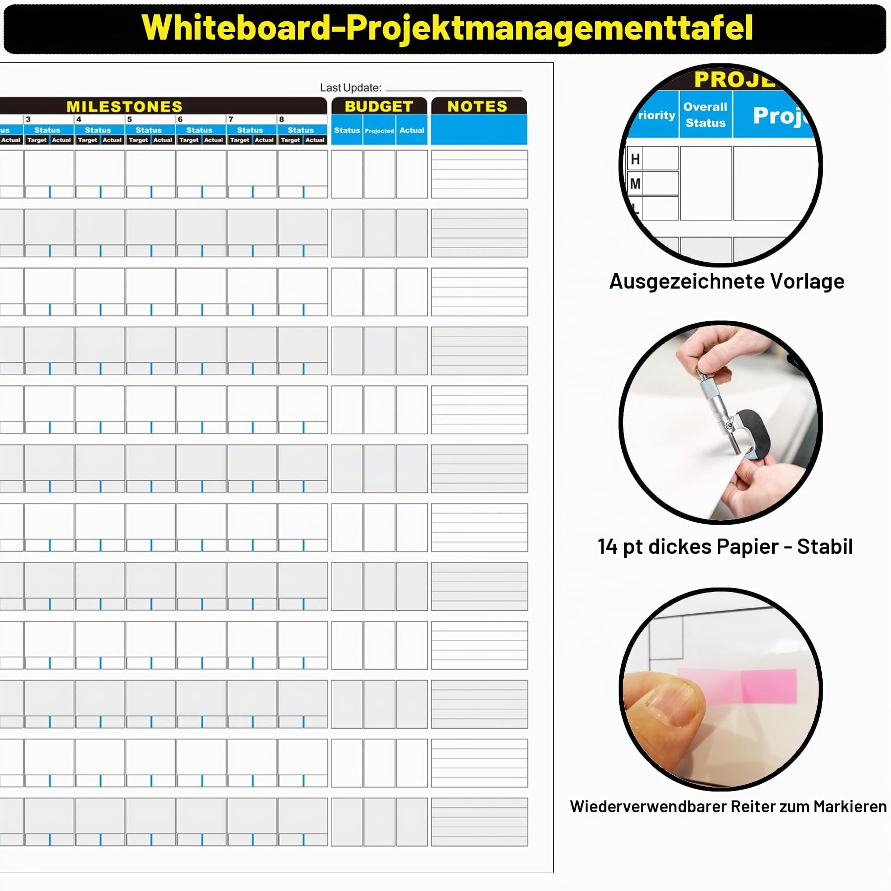 Großes Projektmanagement-Visionboard, 91,4 x 114,3 cm, Büro-Whiteboard zur Planung und Verfolgung des Fortschritts, laminierter Wandplaner für Manager und Unternehmer