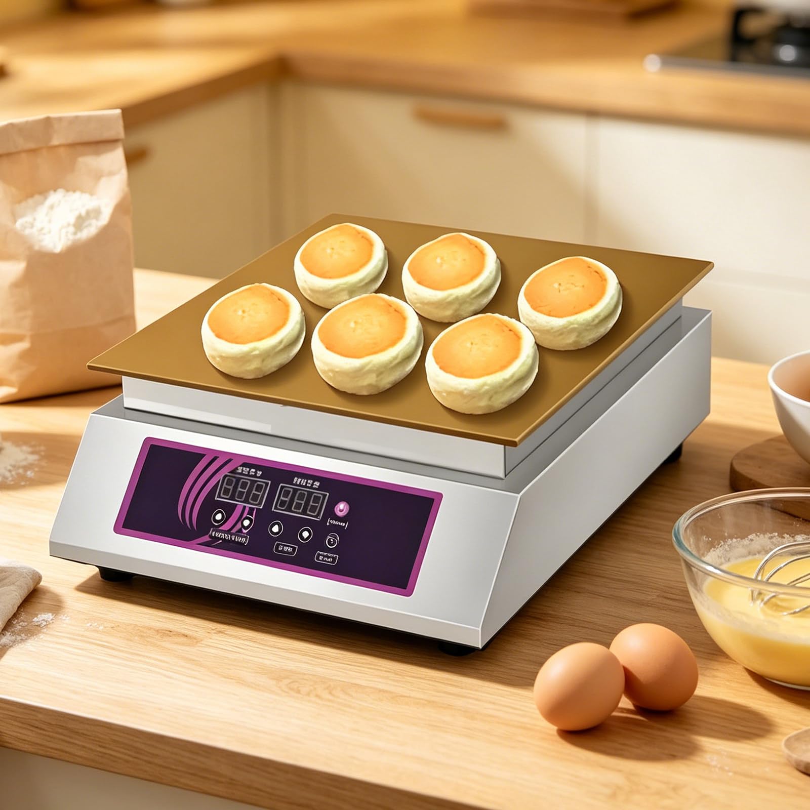 GSHSHOU Commercial Souffle Machine Pancake Maker Dorayaki Baker with Double Pure Copper Plates 60-240°C Commercial Grade Muffin Griddle Machine Digital Display Singlehead