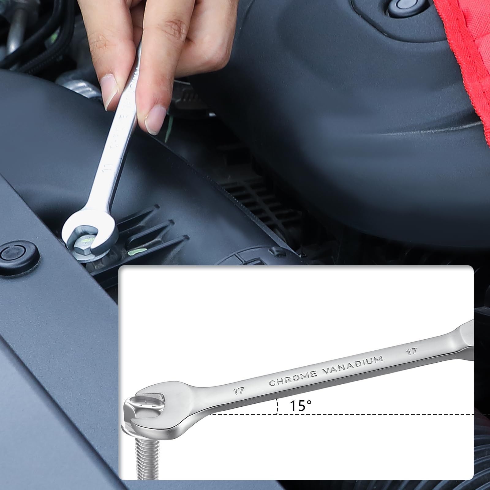 Hantinstom Juego de 12 llaves de carraca versátiles para reparaciones automotrices eficientes, juego de llaves combinadas de grado profesional