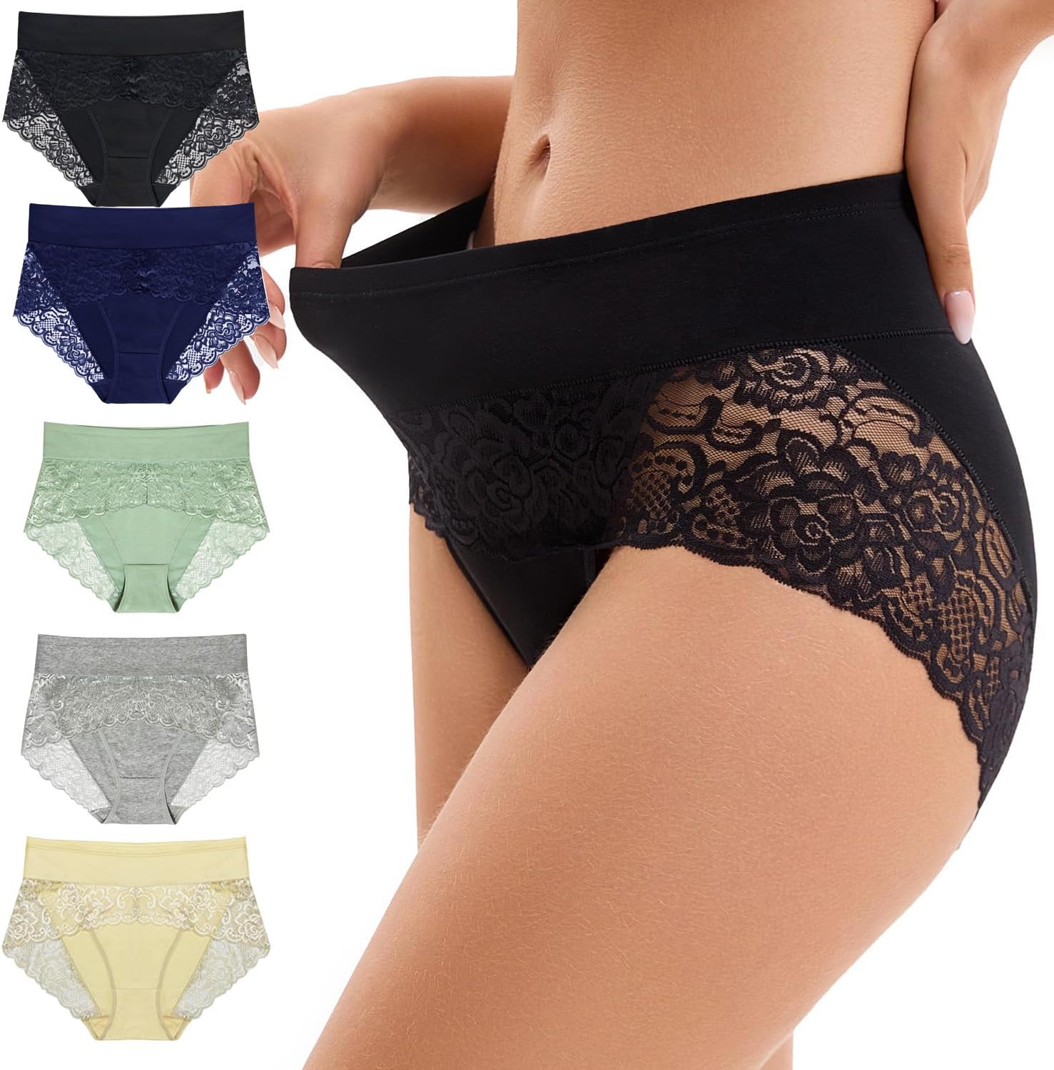 Sexy Lace Women Panties High waisted Soft Comfortable Underwear cotton Female Briefs 5 Pack