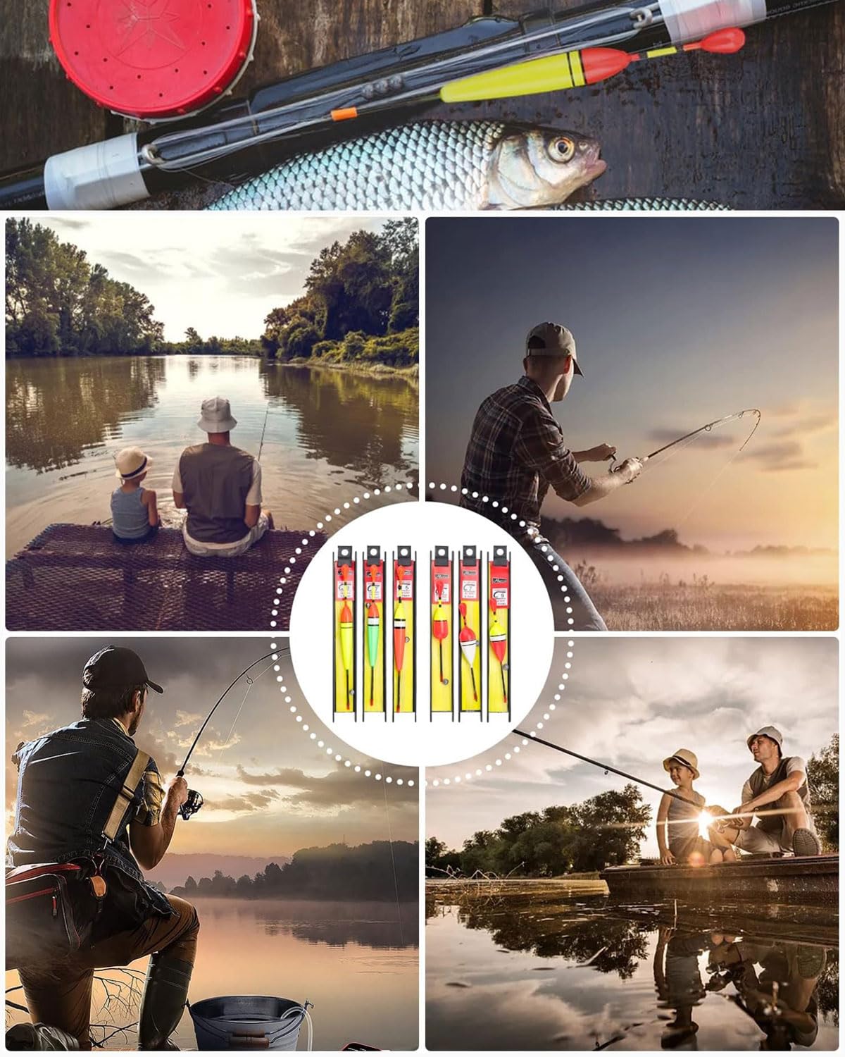 Hezhou 6 Piezas Bobbers de Pesca Flotador de Pesca Flotadores de Pesca con Mosca Bobbers de la Pesca con plomada, sedal y Anzuelo (5#, 7#, 9#) para Piscina, Pesca Salvaje, Lago, Pesca en el mar