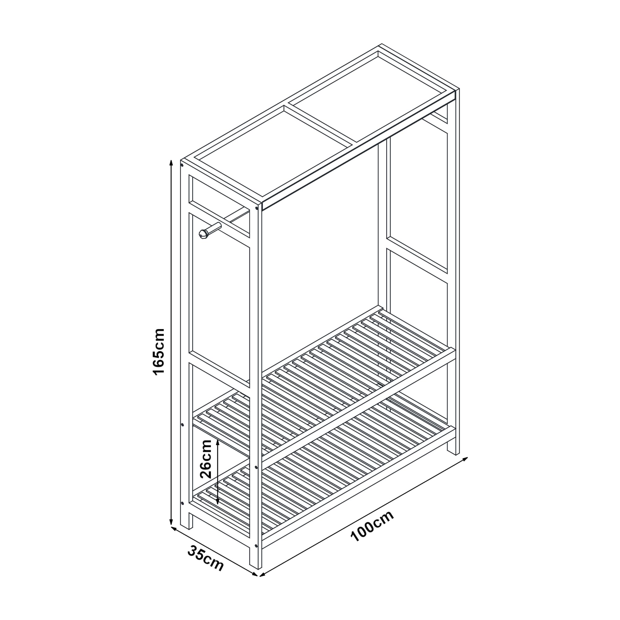 [en.casa] Stand Appendiabiti Armadio Aperto per Guardaroba Organizzatore per Cabina Armadio con Barra Porta Abiti e Ripiani a Grigia 165 x 100 x 35 cm Bambù Naturale