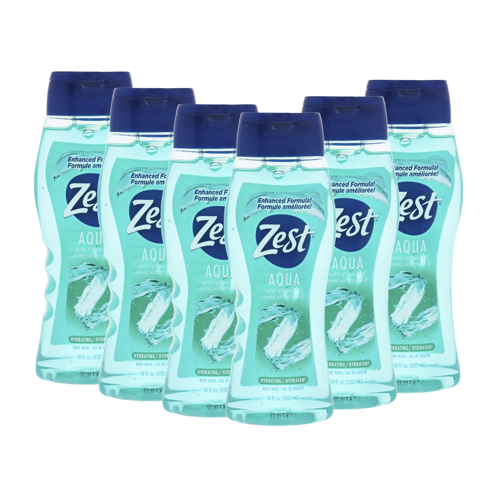 Zest Hydrating Body Wash - Aqua - Moisturizing Body Wash for Men and Women - Bath Soap with Vitamin E - Gentle Paraben Free Formula - 6 pc