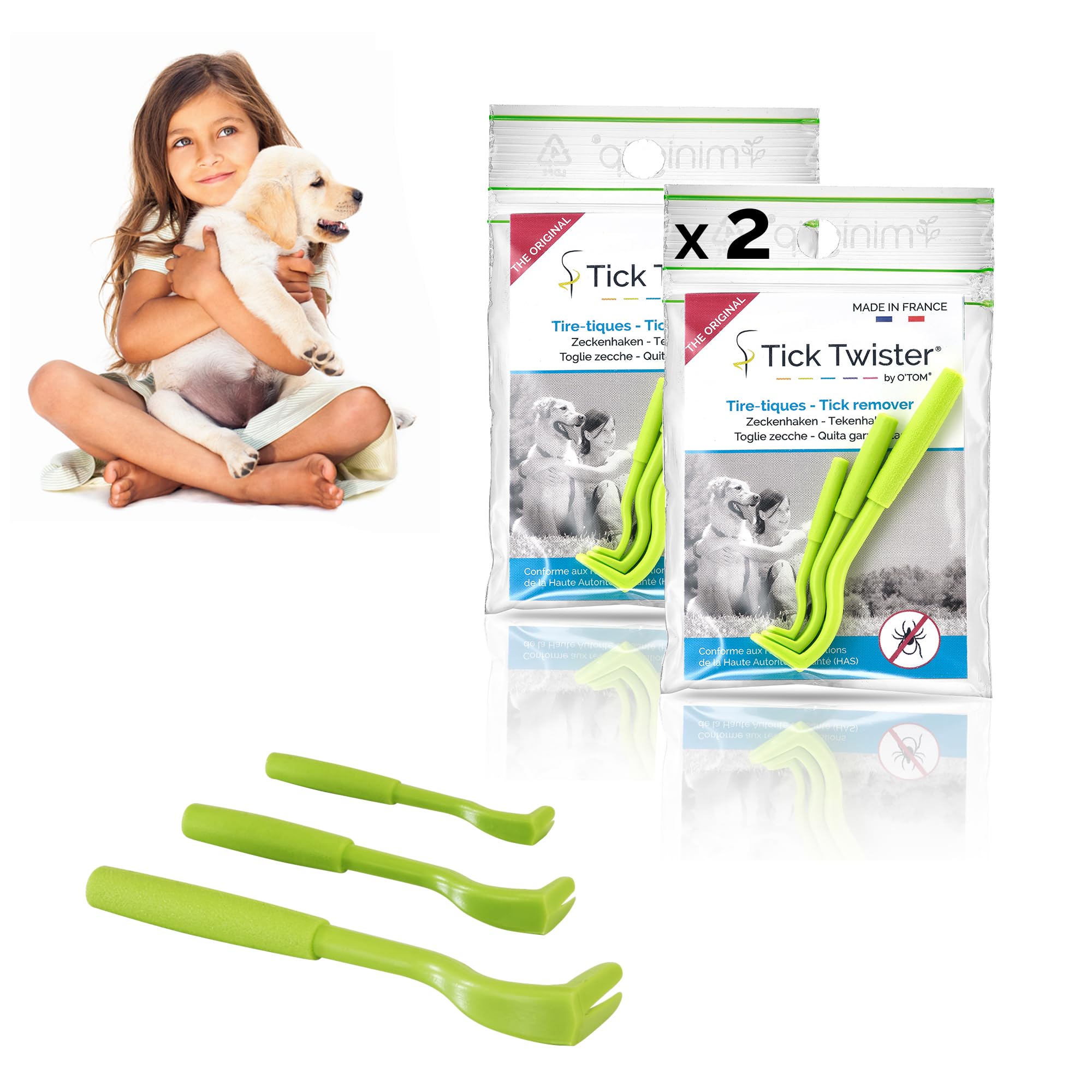 Tick Twister Tire Tique pour Chien, Chat et Humain - Retrait Facile, Rapide et sans Douleur – Pince à Tique avec Notice et Sachet pour Le Rangement - Fabriqué en France
