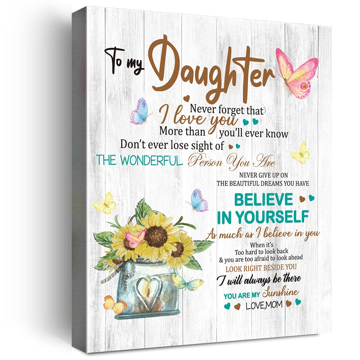 Wailozco Daughter Inspirational Wall Art,Believe in Yourself Wall Art Canvas Framed Poster Prints for Daughter Bedroom Wall Decor,Motivational Gifts