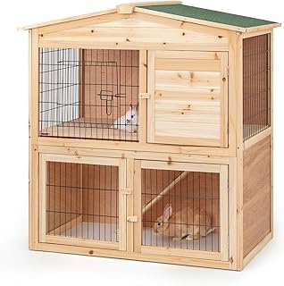 dibea RH10011 Wooden Hutch for Rabbits, Hares, Hamsters, Guinea Pigs, 98 x 54 x 100 cm. Spacious 2-level Hutch, 3 doors product image