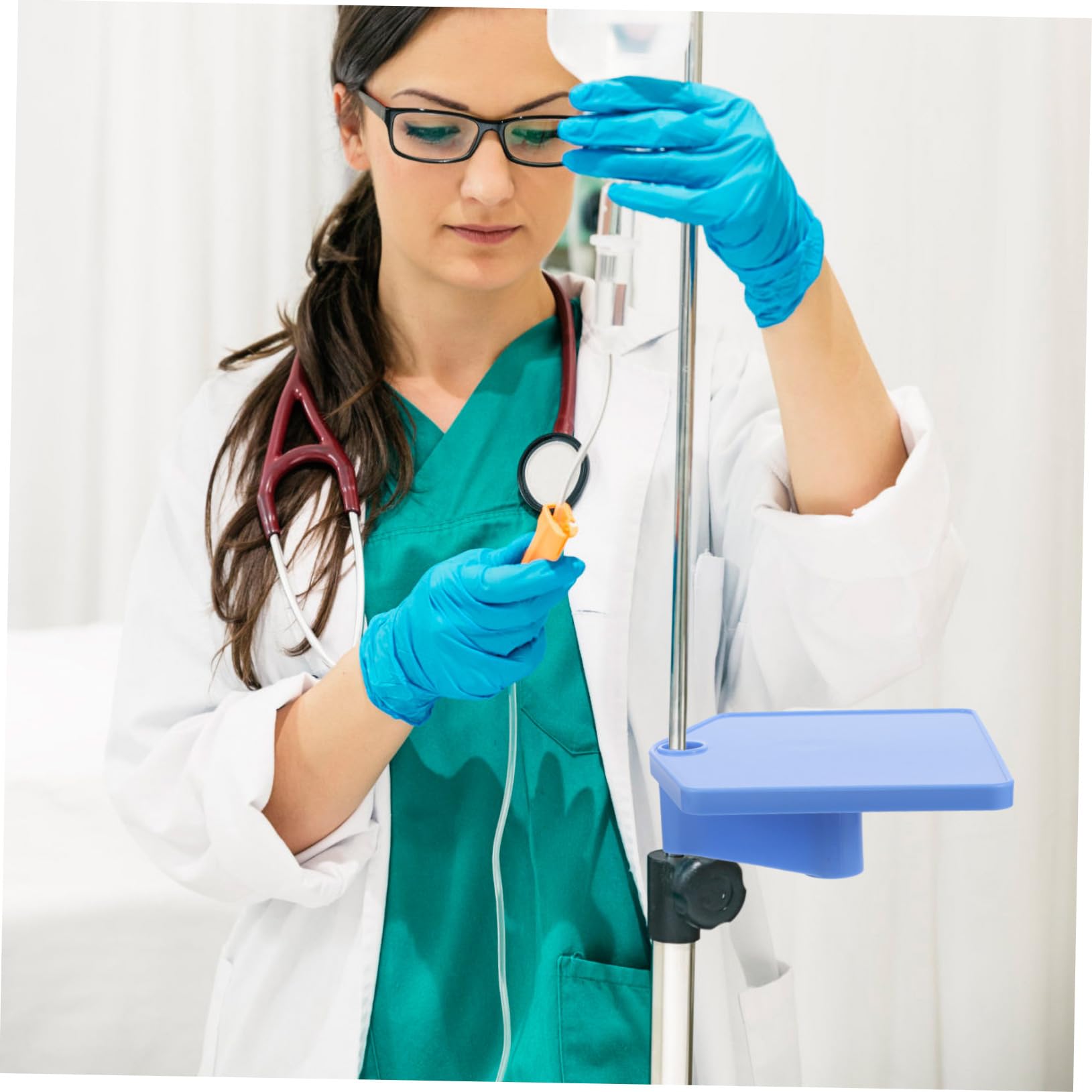 Infusionsständer Tablett aus Kunststoff in Blau als Zubehör | Aufbewahrungsplatte für Infusionswerkzeug und Medizinbedarf, Leichtes Format, Einfache Montage, Krankenhausbedarf