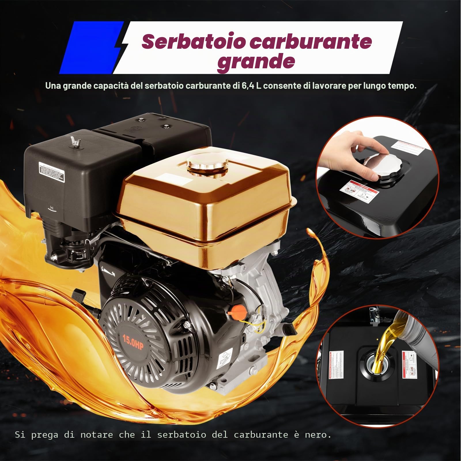 Motore a benzina 420CC, 15 CV, 9,7 KW, motore fisso, motore per kart, motore a 4 tempi, avviamento elettrico, raffreddamento ad aria, motore a quattro tempi