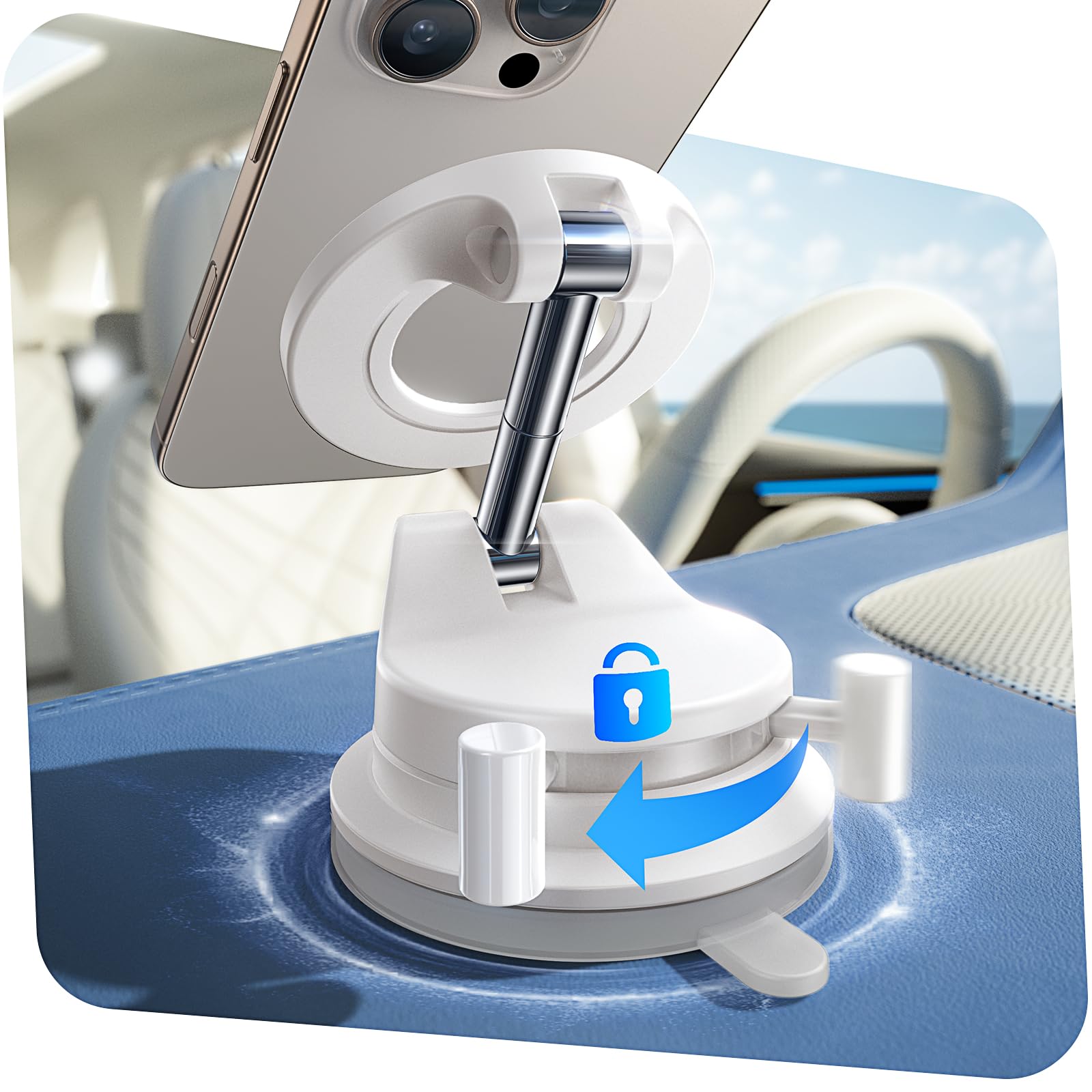 LISEN 2025 Magsafe Car Mount Vacuum Magnetic Car Phone Holder [89LBS Suction] MagLock 360 Adjustable Suction Cup Car Dashboard Phone Holder Car Accessories for iPhone 17 Pro Max Air 16 Space White